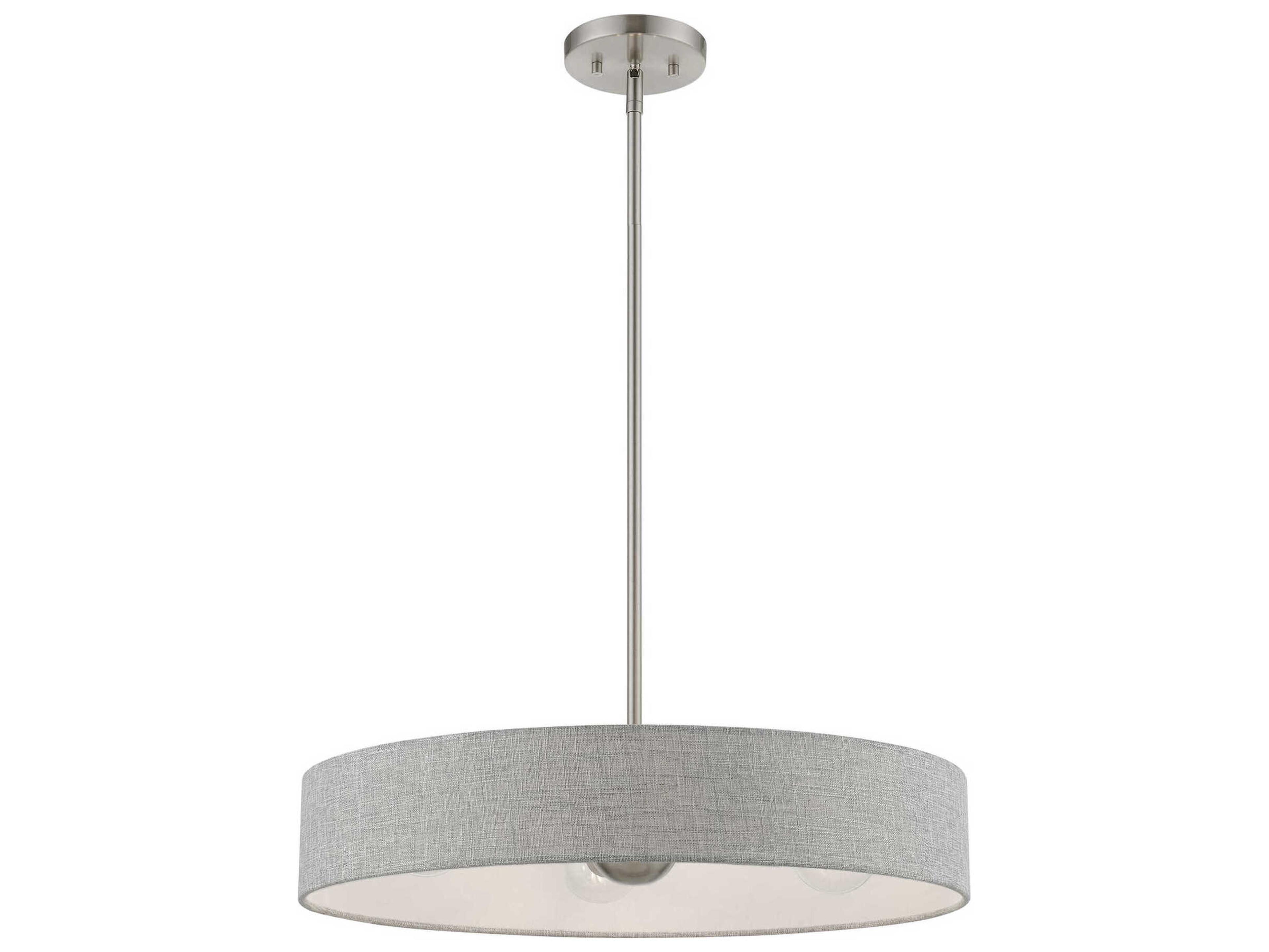 Livex Lighting Elmhurst 4-Light Brushed Nickel Shiny White Gray Drum Pendant