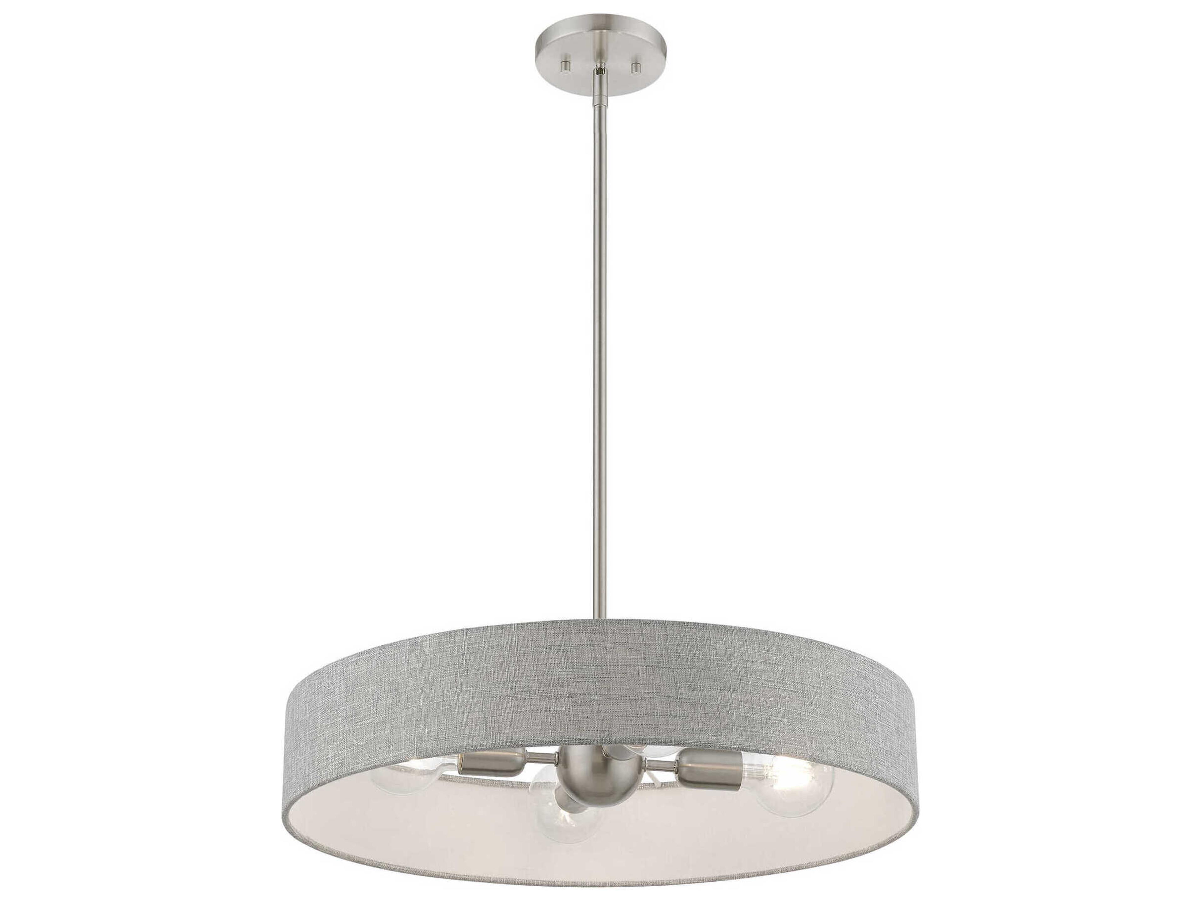 Livex Lighting Elmhurst 4-Light Brushed Nickel Shiny White Gray Drum Pendant