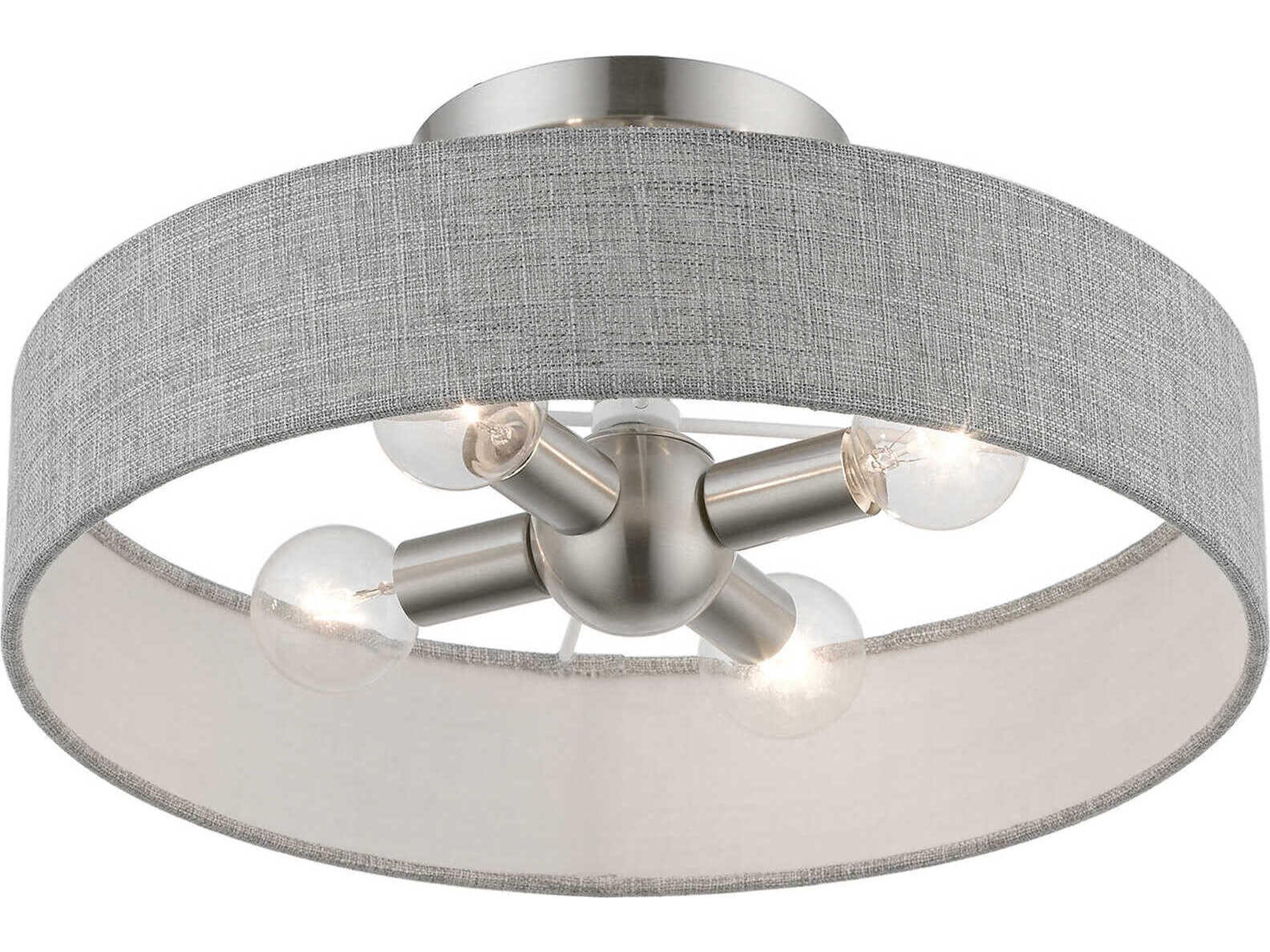 Livex Lighting Elmhurst 4-Light Brushed Nickel Shiny White Drum Semi Flush Mount