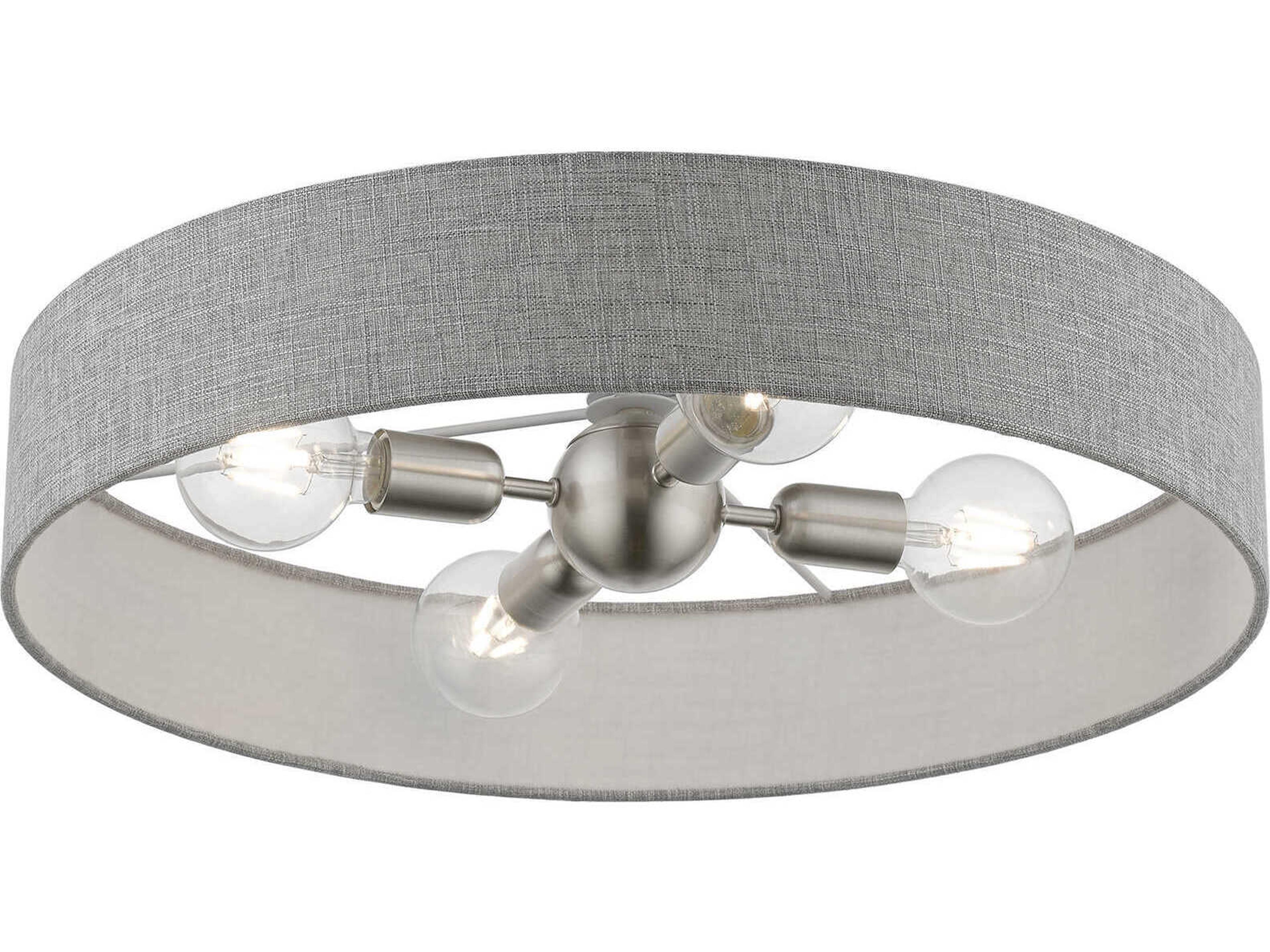 Livex Lighting Elmhurst 4-Light Brushed Nickel Shiny White Drum Semi Flush Mount