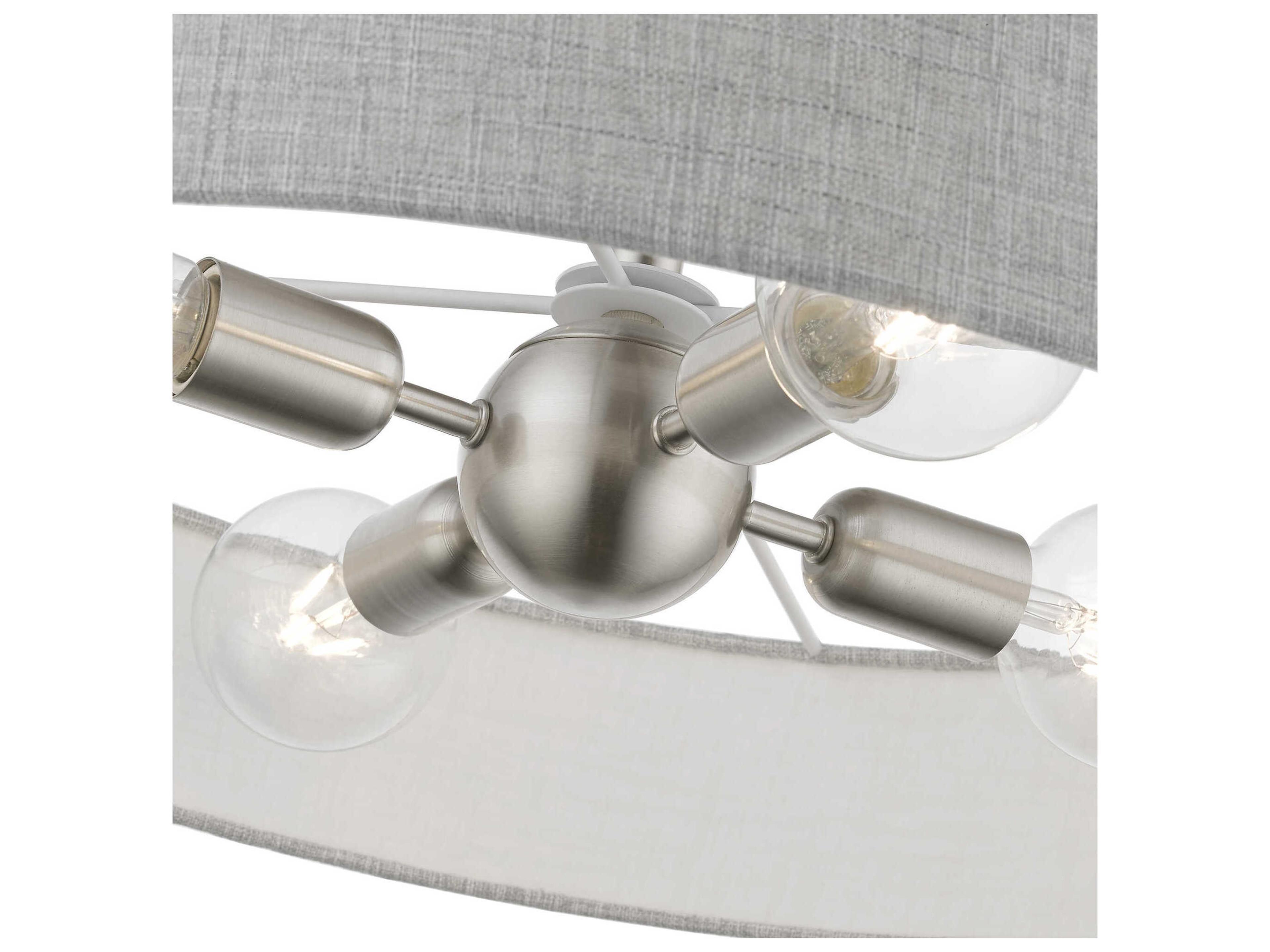 Livex Lighting Elmhurst 4-Light Brushed Nickel Shiny White Drum Semi Flush Mount