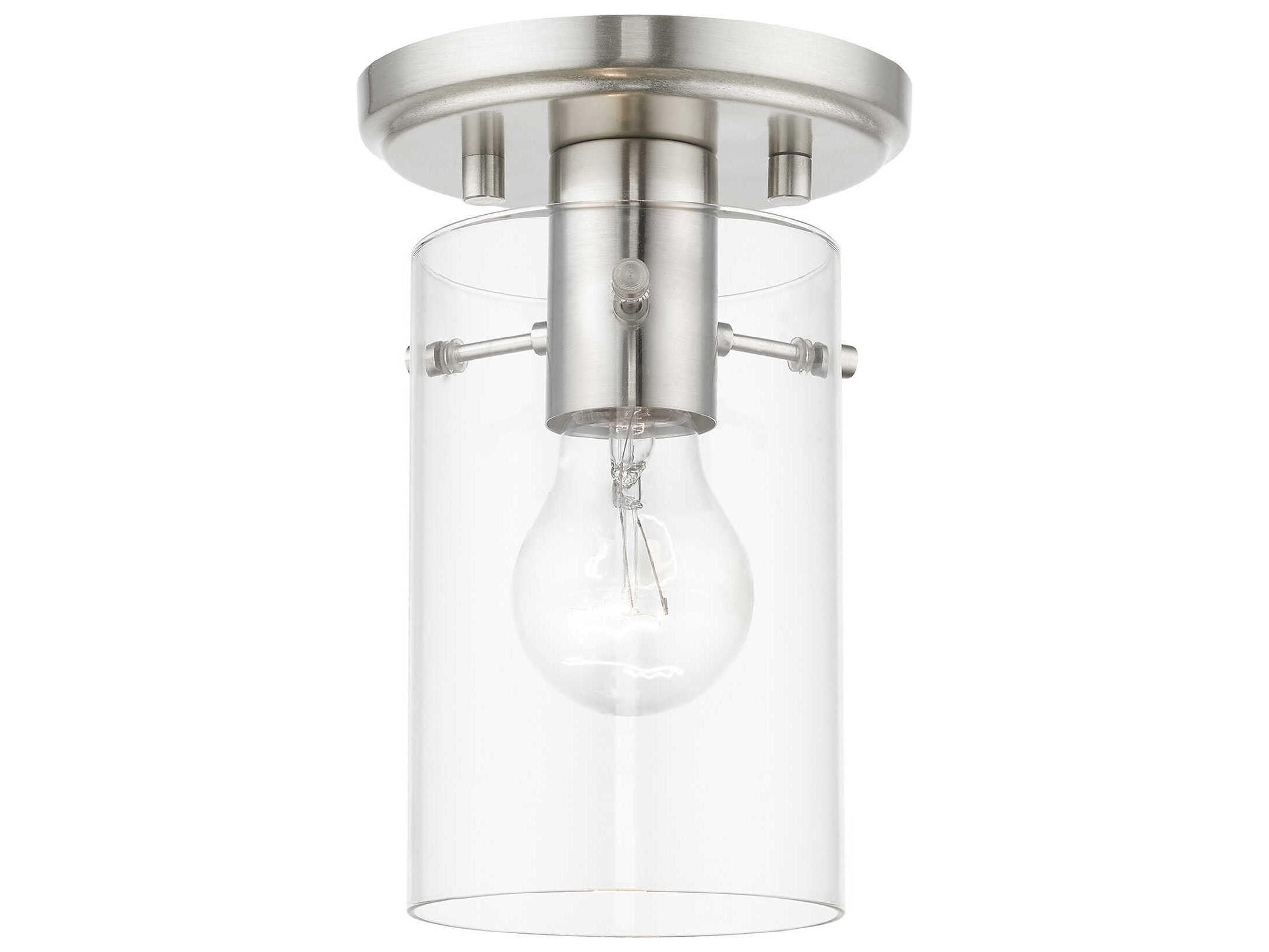Munich 1-Light Brushed Nickel Glass Cylinder Semi Flush Mount