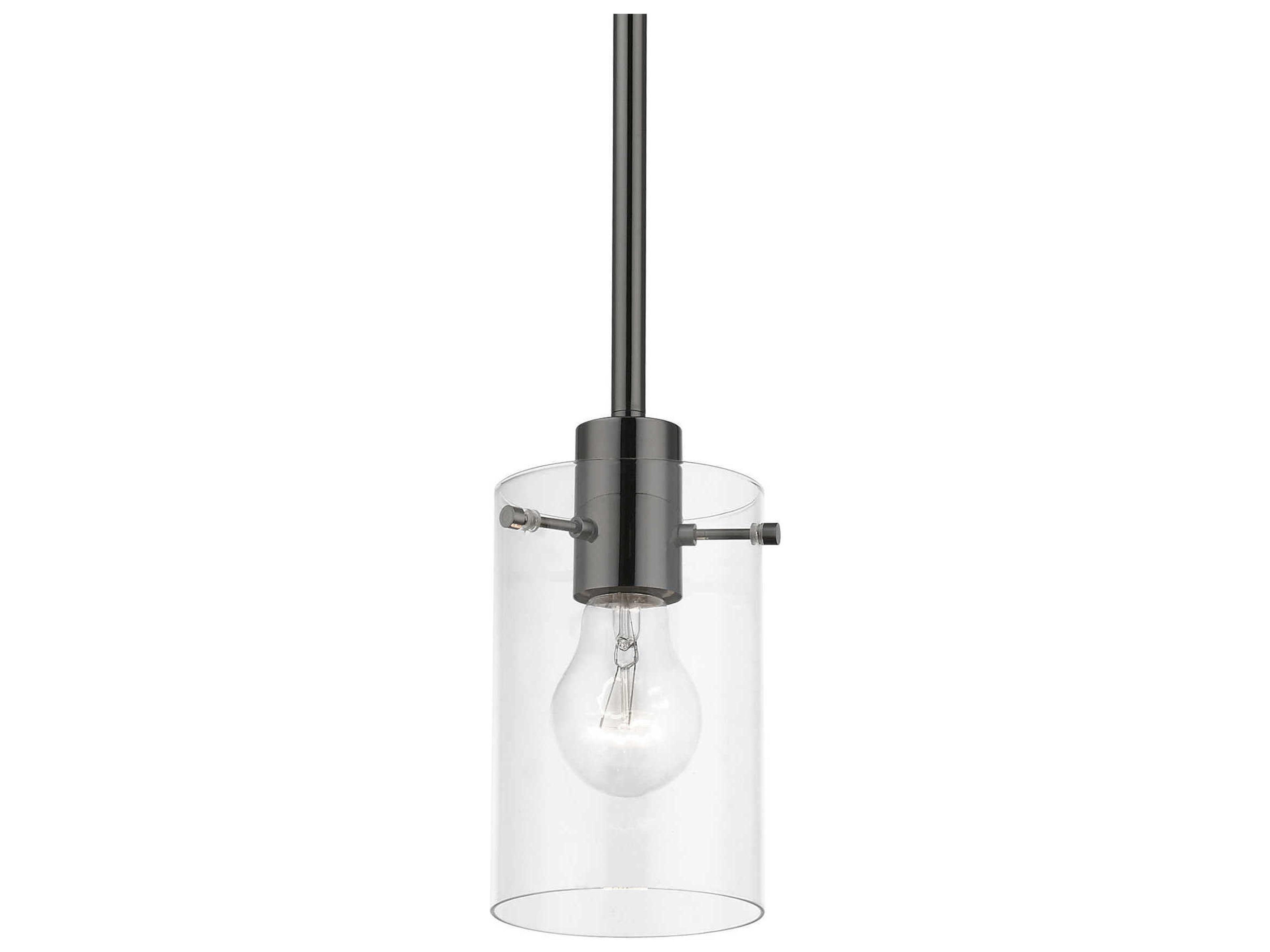 Livex Lighting Munich 1-Light Black Chrome Glass Cylinder Mini Pendant