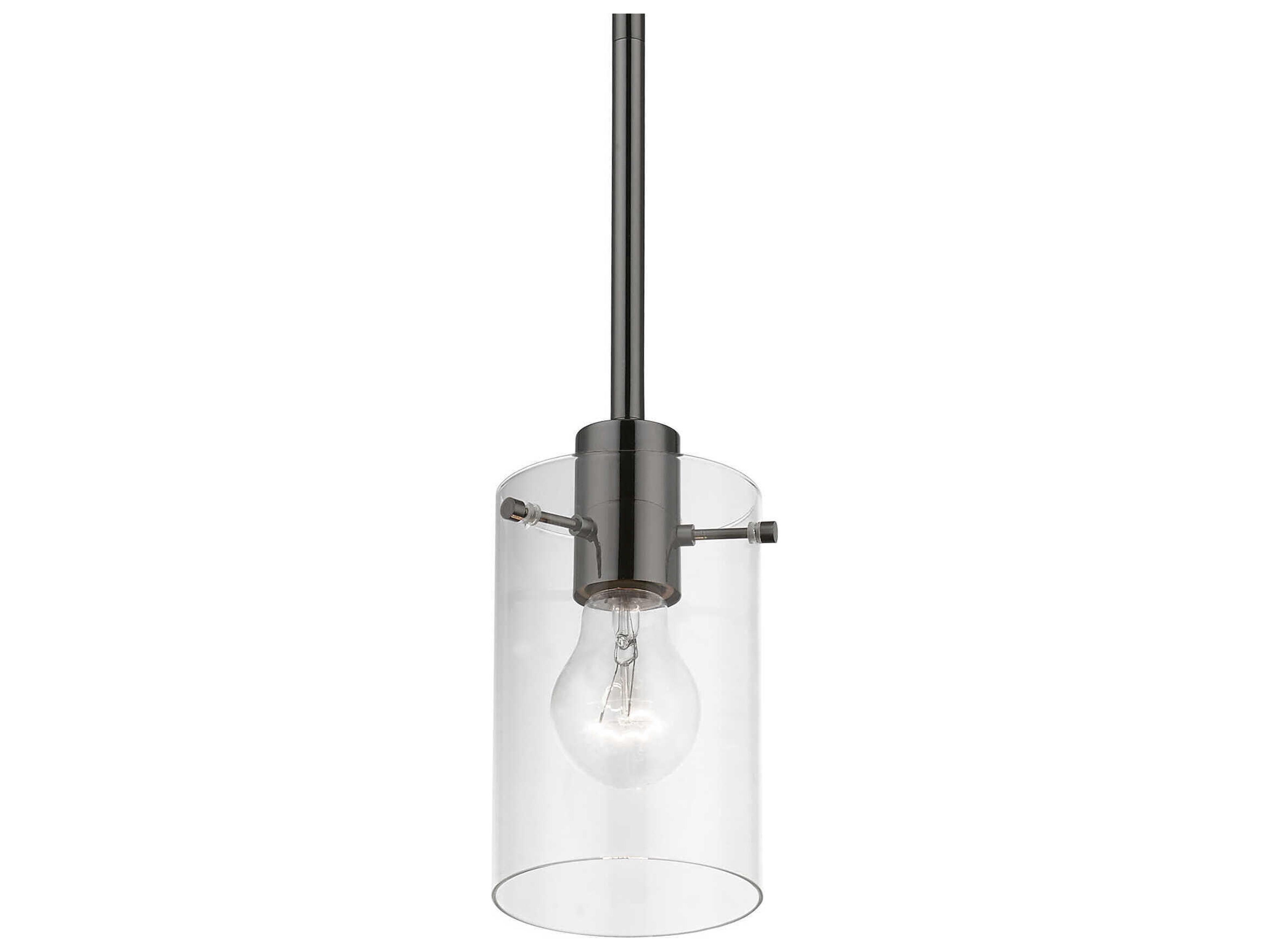 Livex Lighting Munich 1-Light Black Chrome Glass Cylinder Mini Pendant