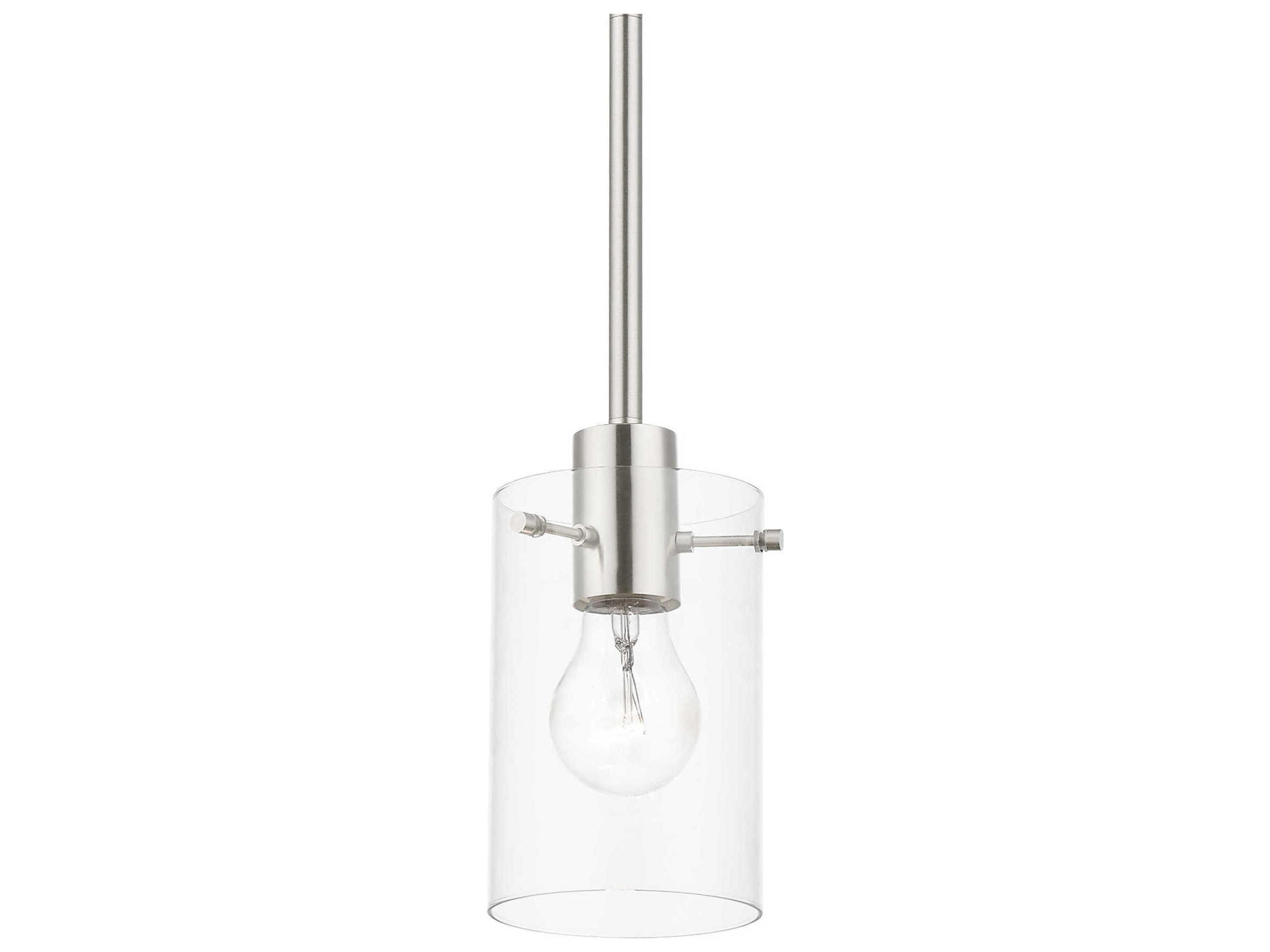 Livex Lighting Munich 1-Light Brushed Nickel Glass Cylinder Mini Pendant