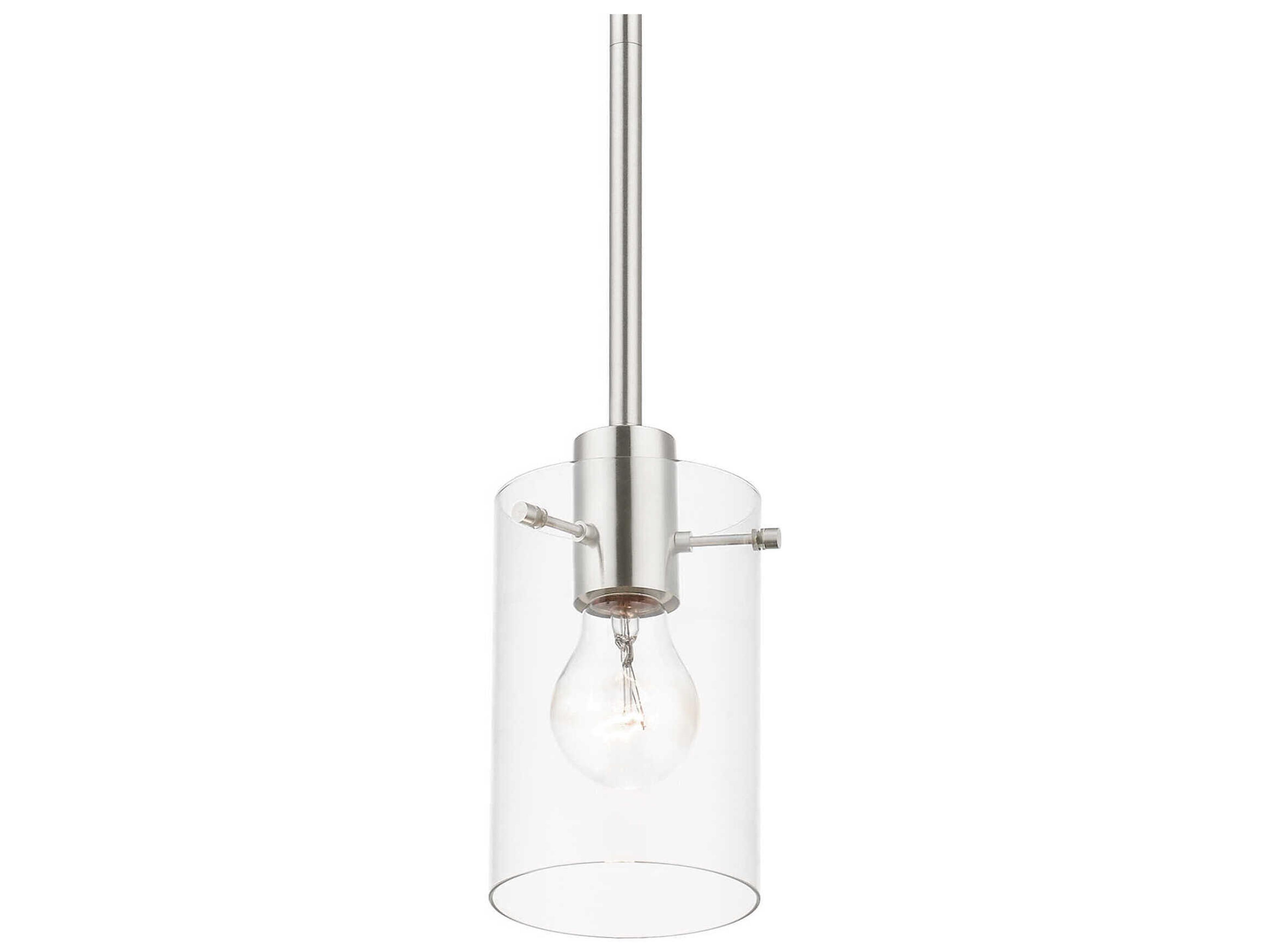 Livex Lighting Munich 1-Light Brushed Nickel Glass Cylinder Mini Pendant