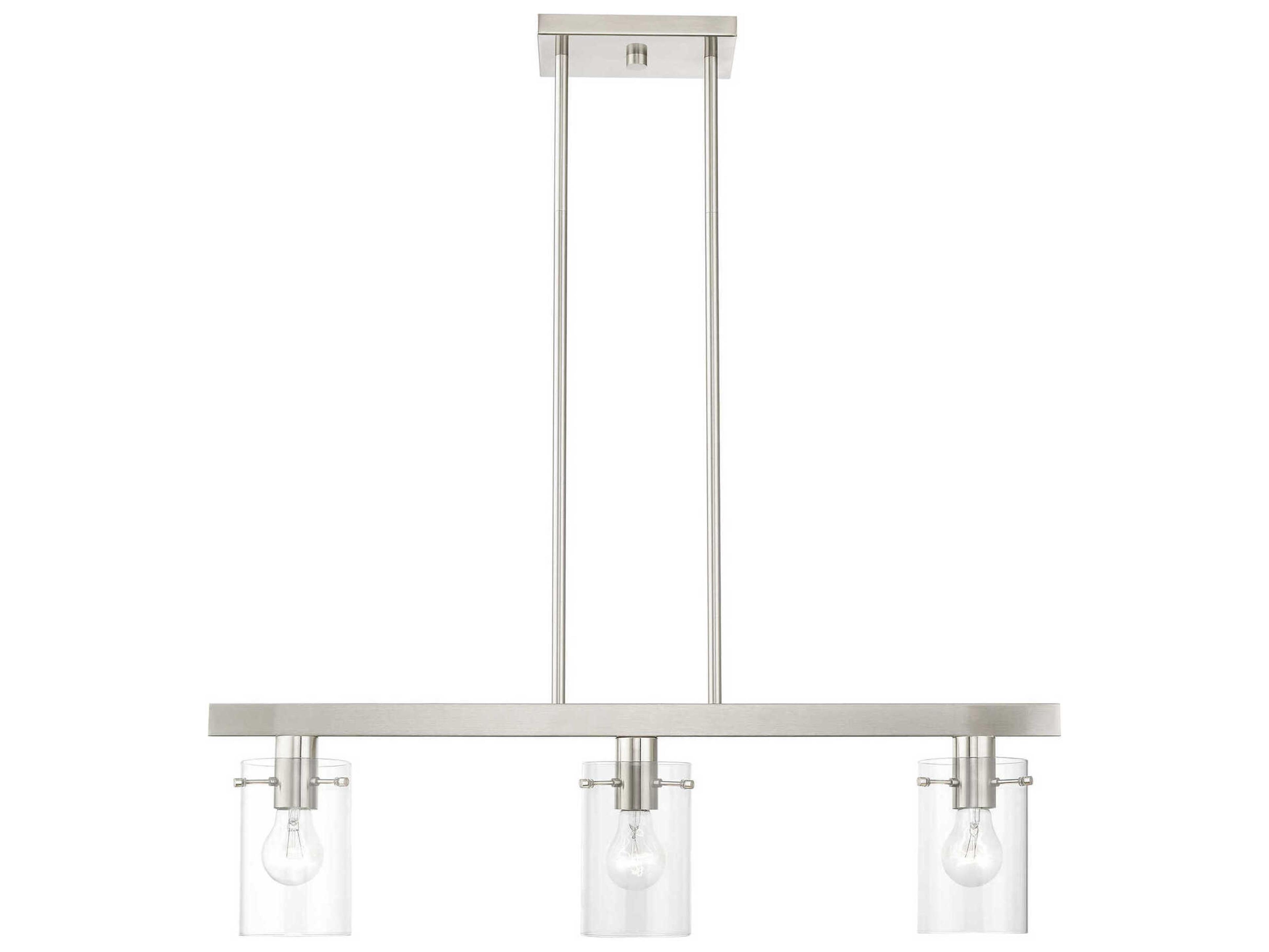 Munich 3-Light Brushed Nickel Glass Cylinder Island Pendant