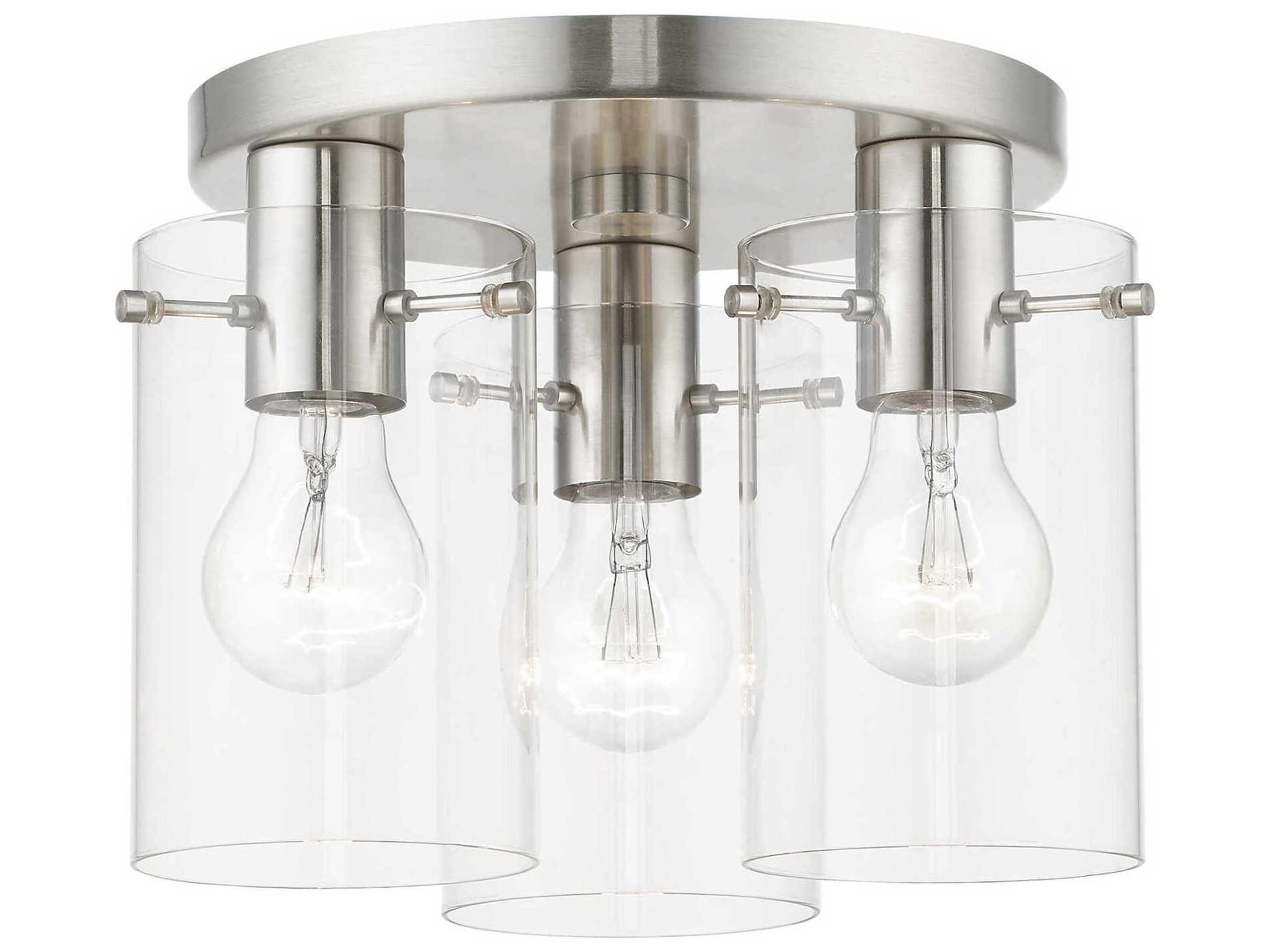Munich 3-Light Brushed Nickel Glass Cylinder Semi Flush Mount