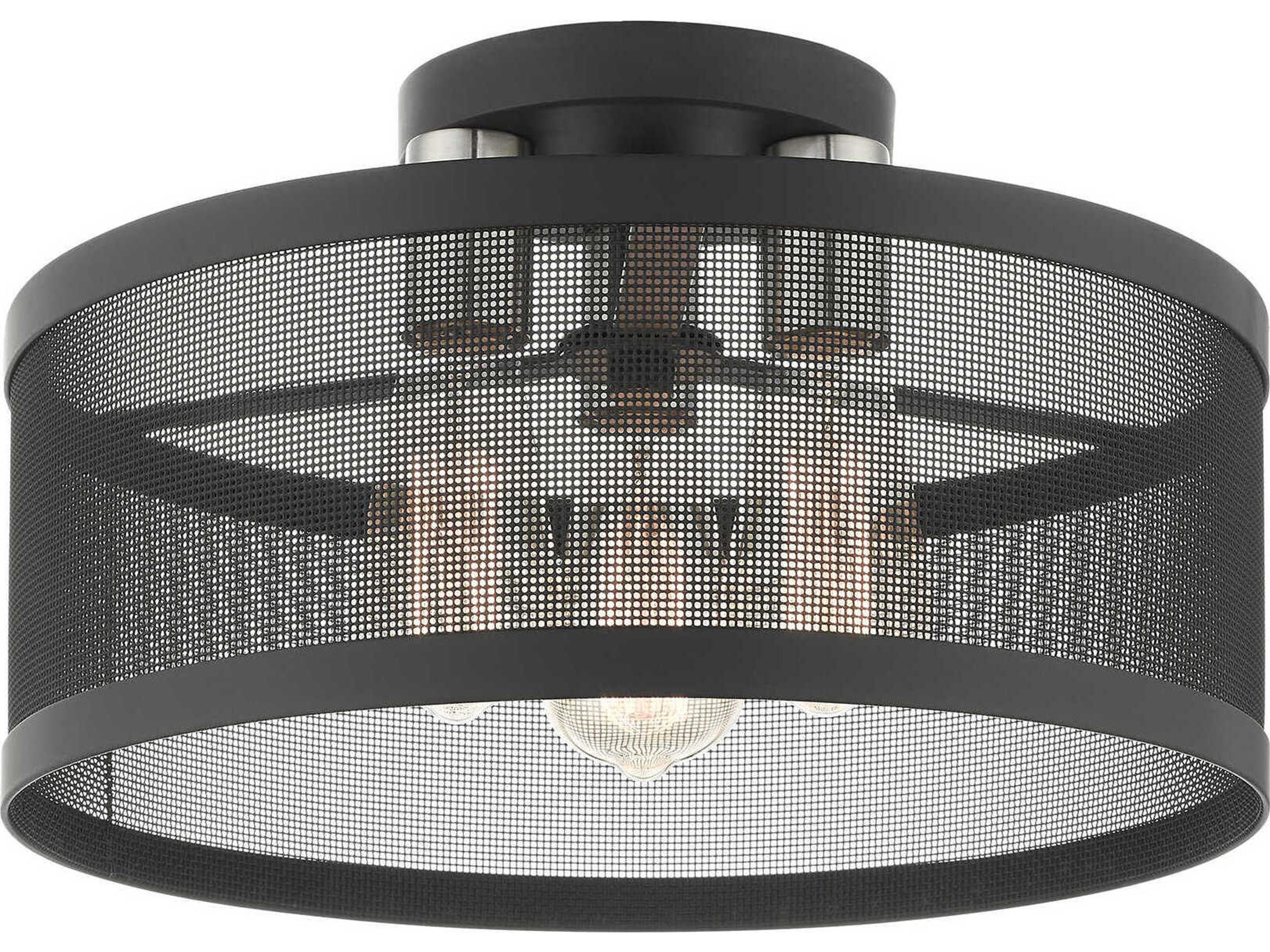 Industro 3-Light Black Brushed Nickel Drum Semi Flush Mount