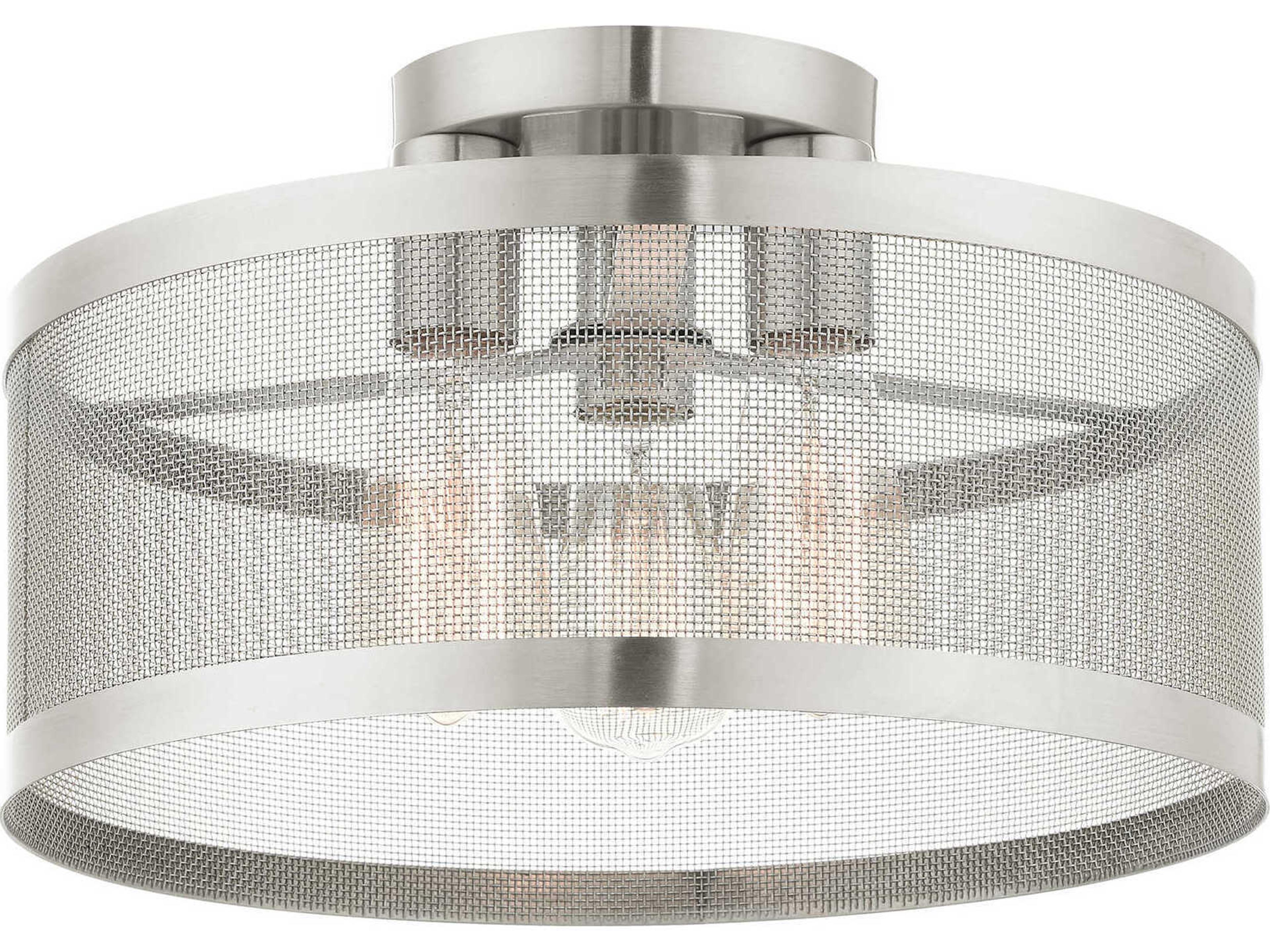 Industro 3-Light Brushed Nickel Drum Semi Flush Mount