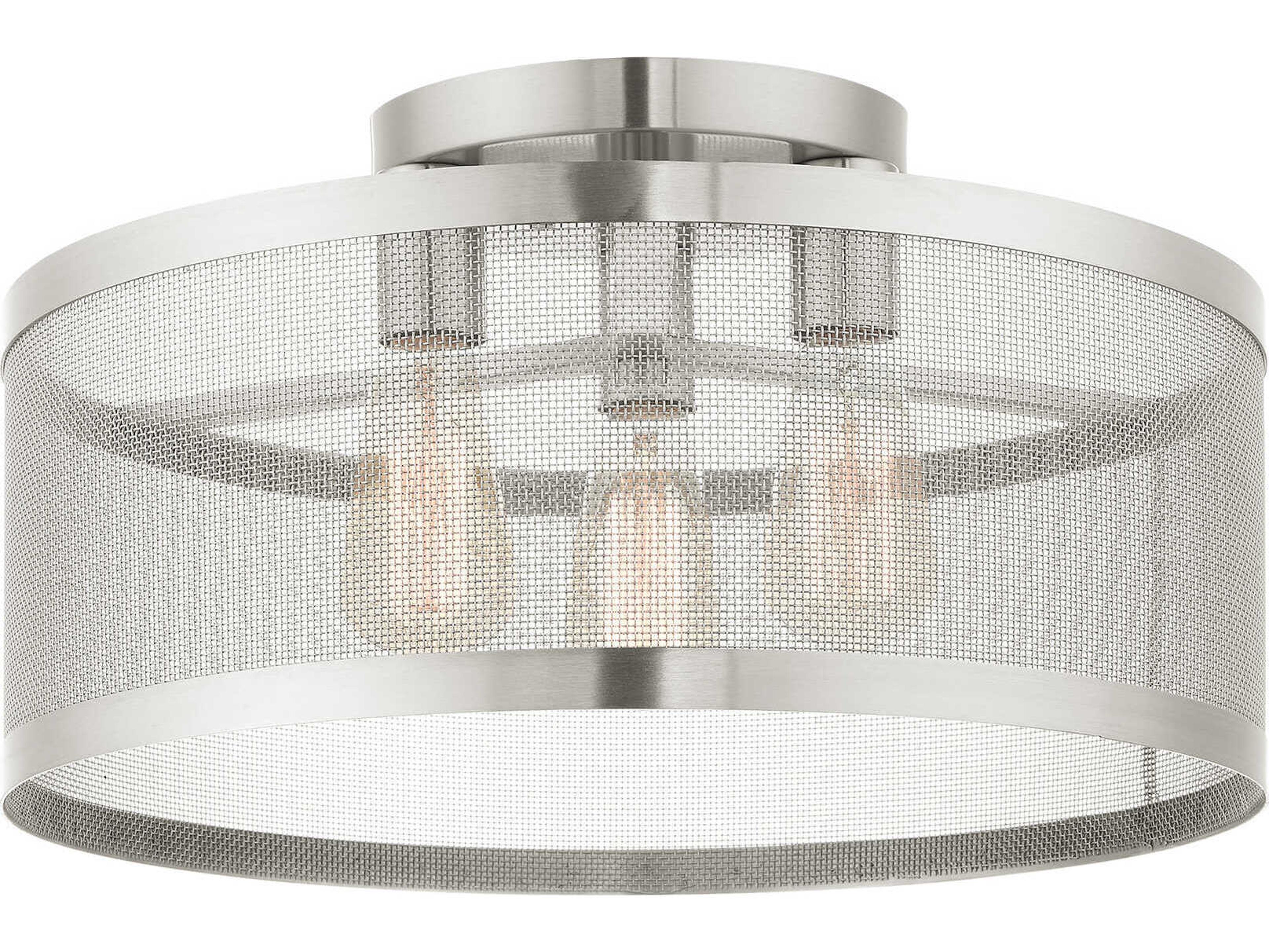 Industro 3-Light Brushed Nickel Drum Semi Flush Mount