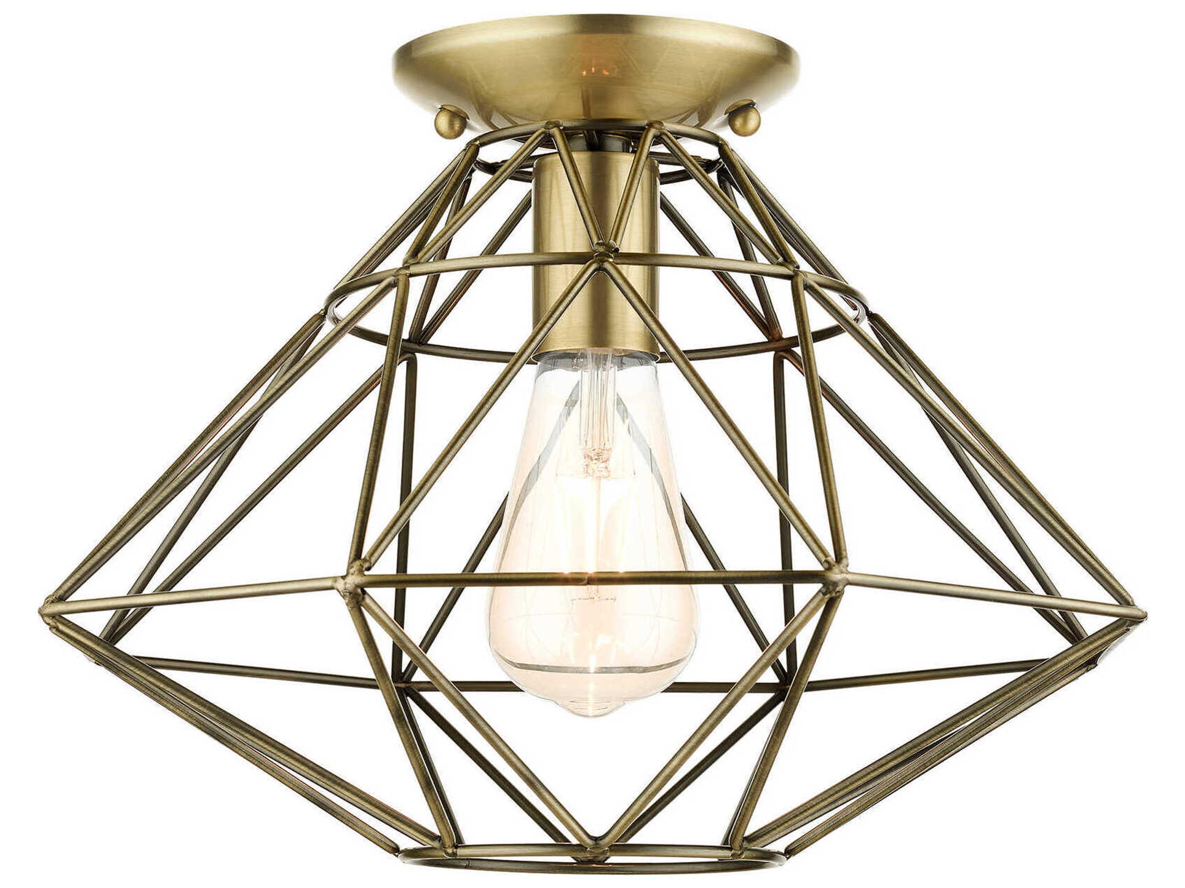 Geometric 1-Light Antique Brass Semi Flush Mount