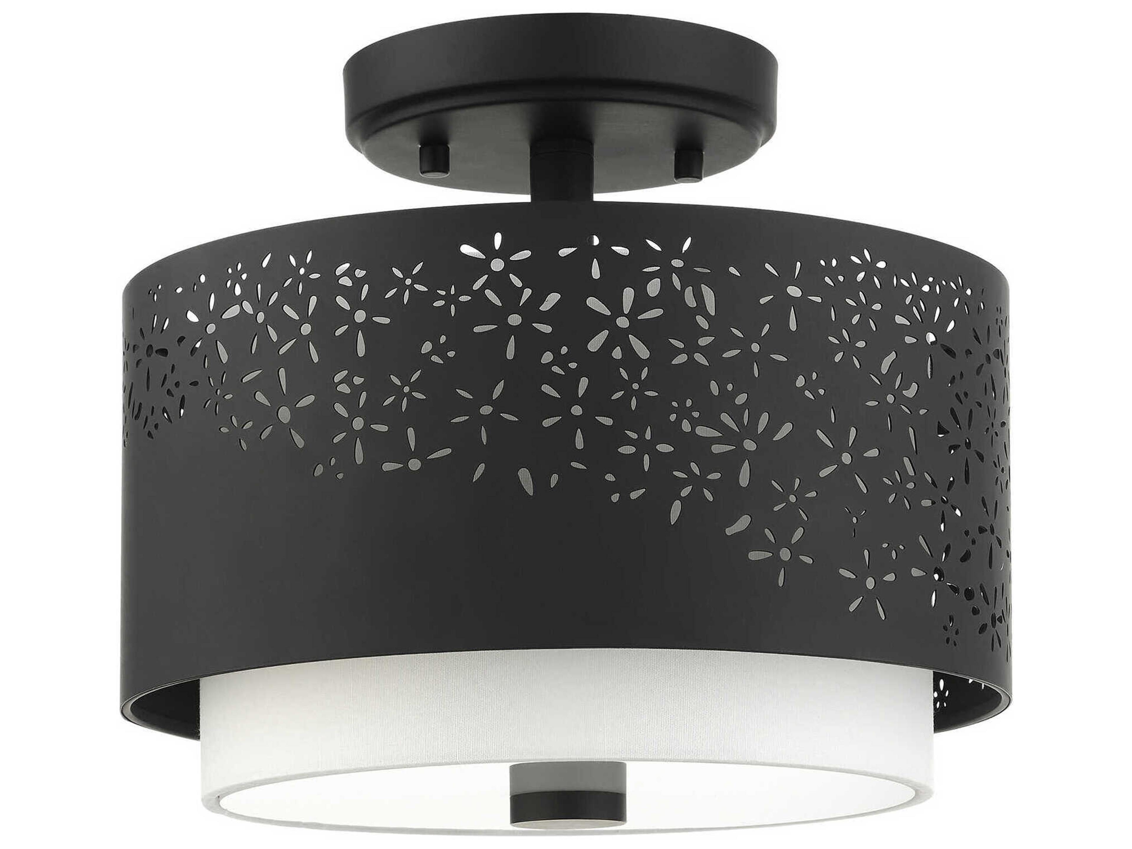 Livex Lighting Noria 2-Light Black Drum Semi Flush Mount
