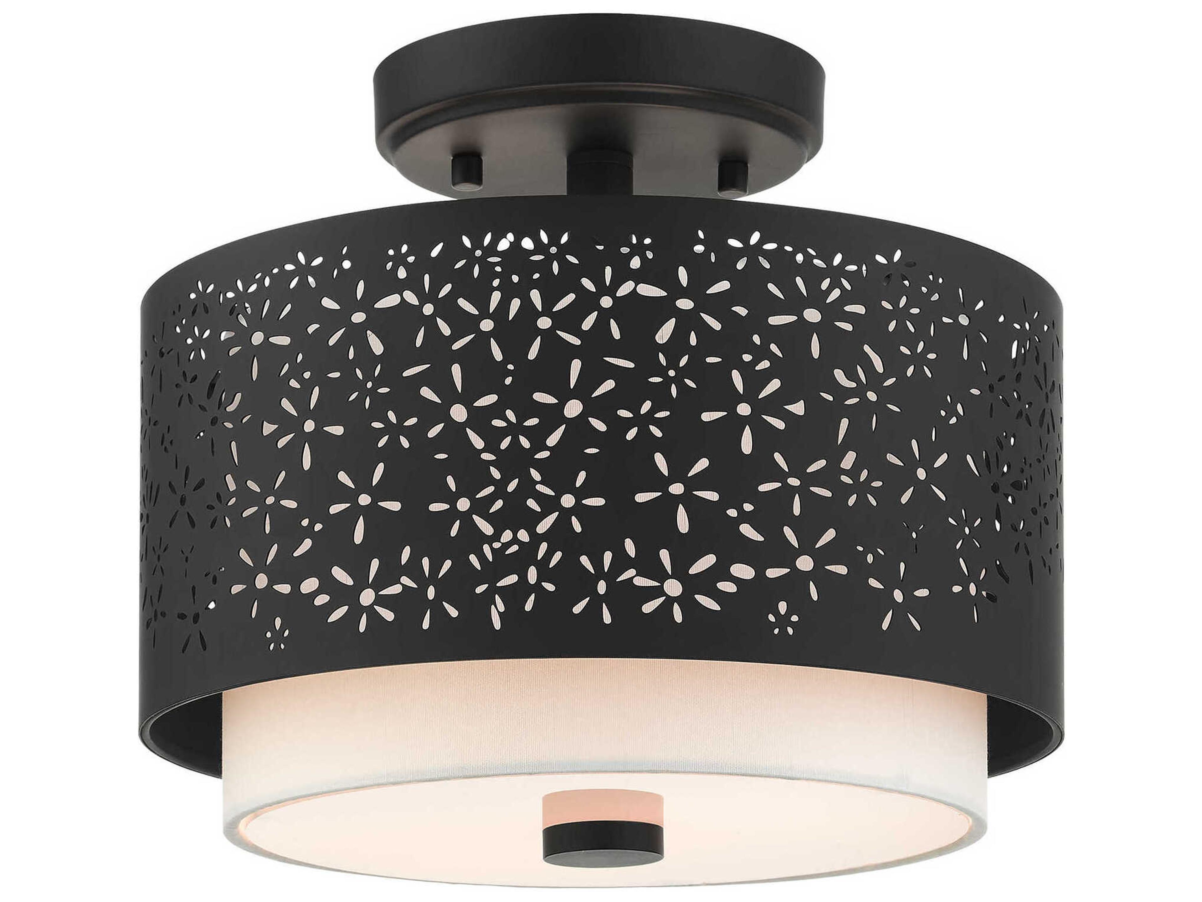 Livex Lighting Noria 2-Light Black Drum Semi Flush Mount