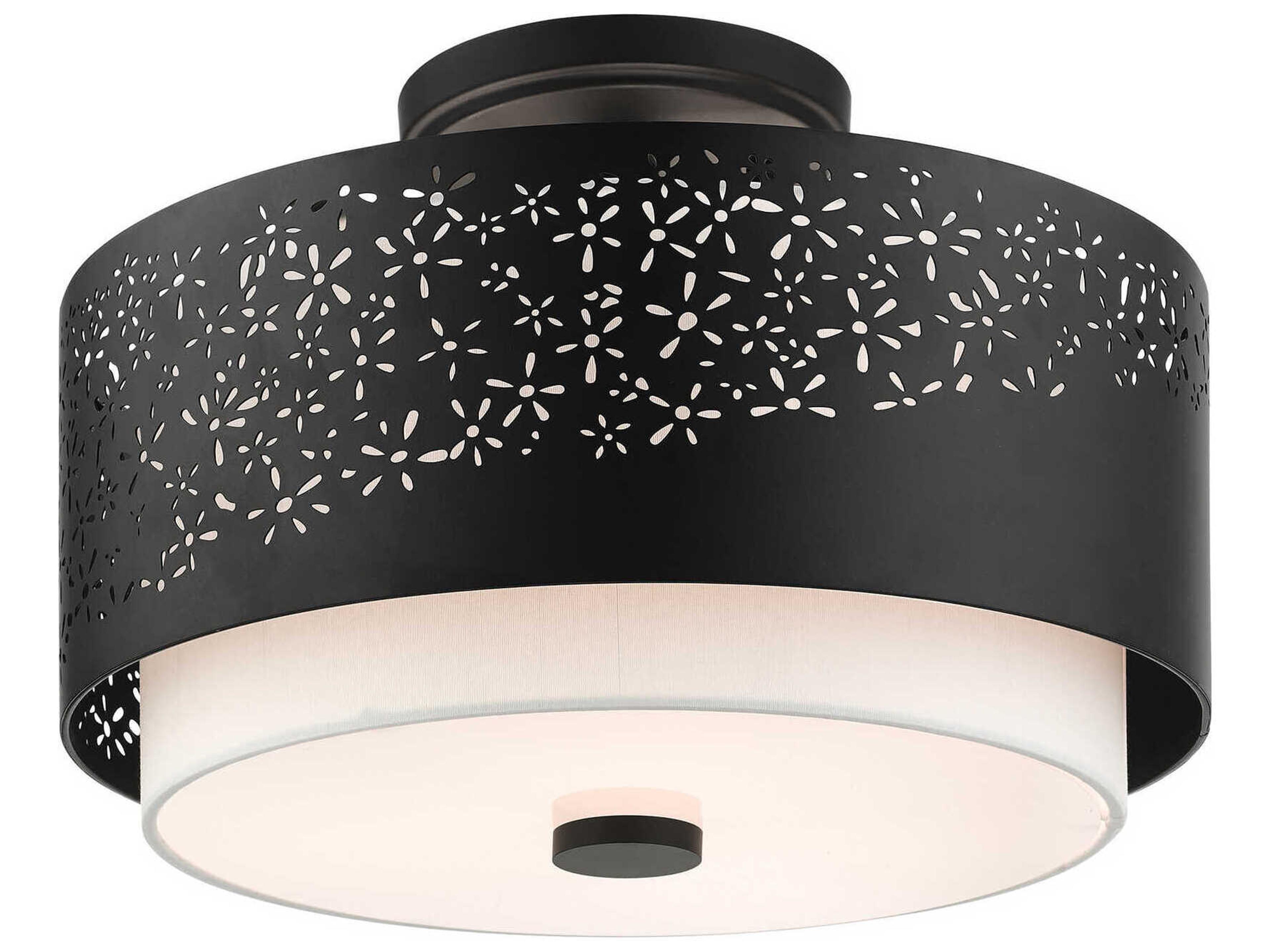 Livex Lighting Noria 3-Light Black Drum Semi Flush Mount