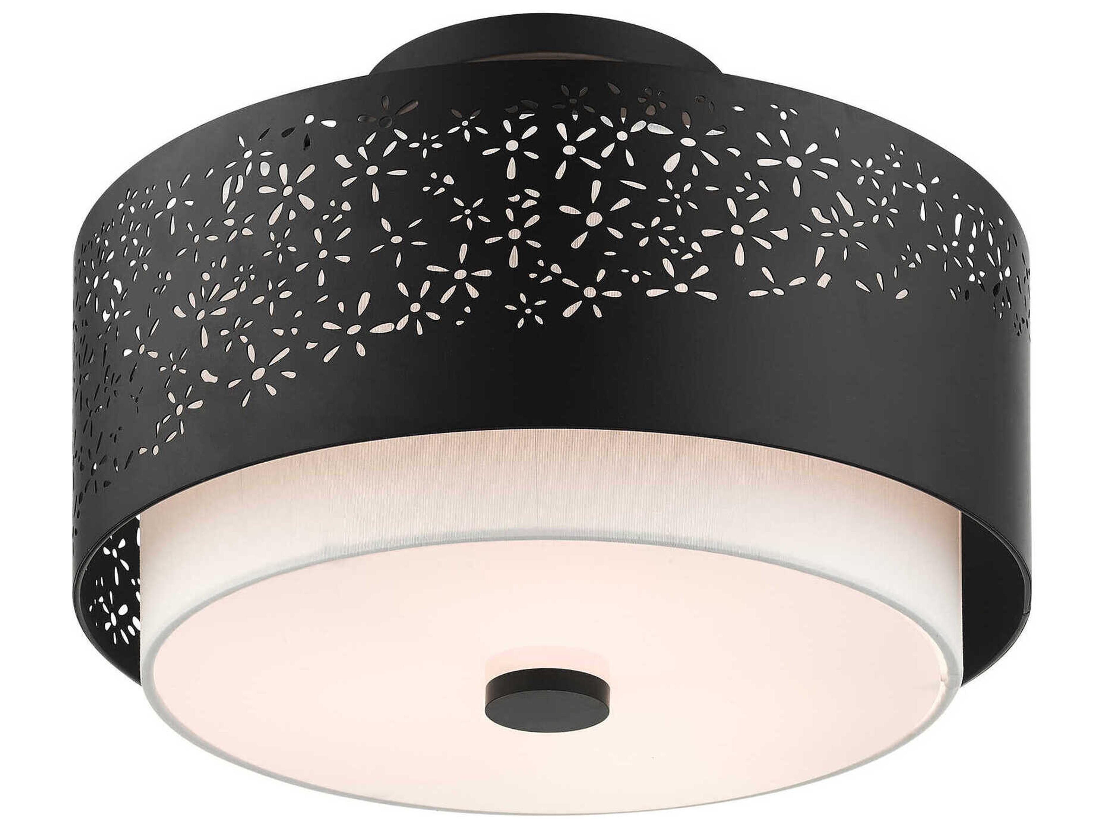Livex Lighting Noria 3-Light Black Drum Semi Flush Mount