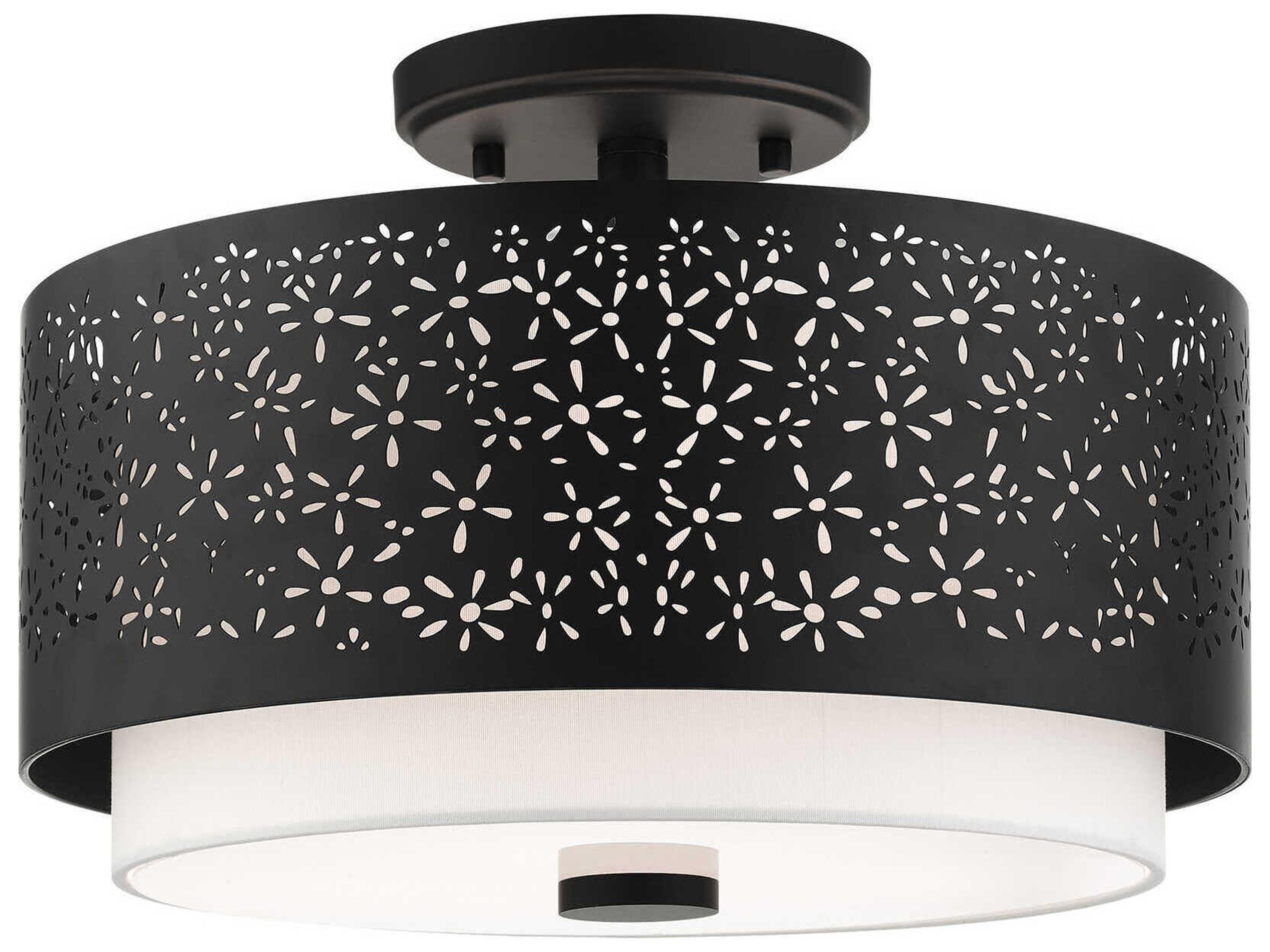 Livex Lighting Noria 3-Light Black Drum Semi Flush Mount
