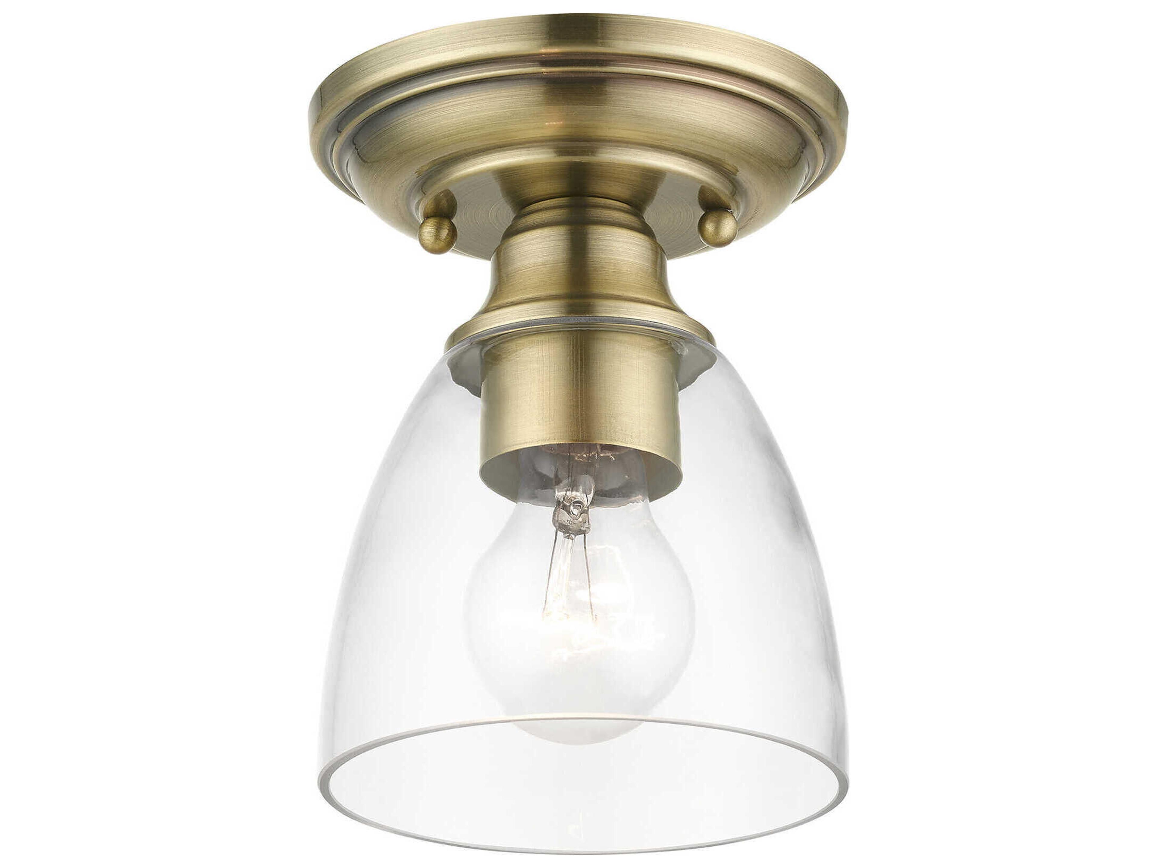 Livex Lighting Montgomery 1-Light Antique Brass Glass Bell Semi Flush Mount