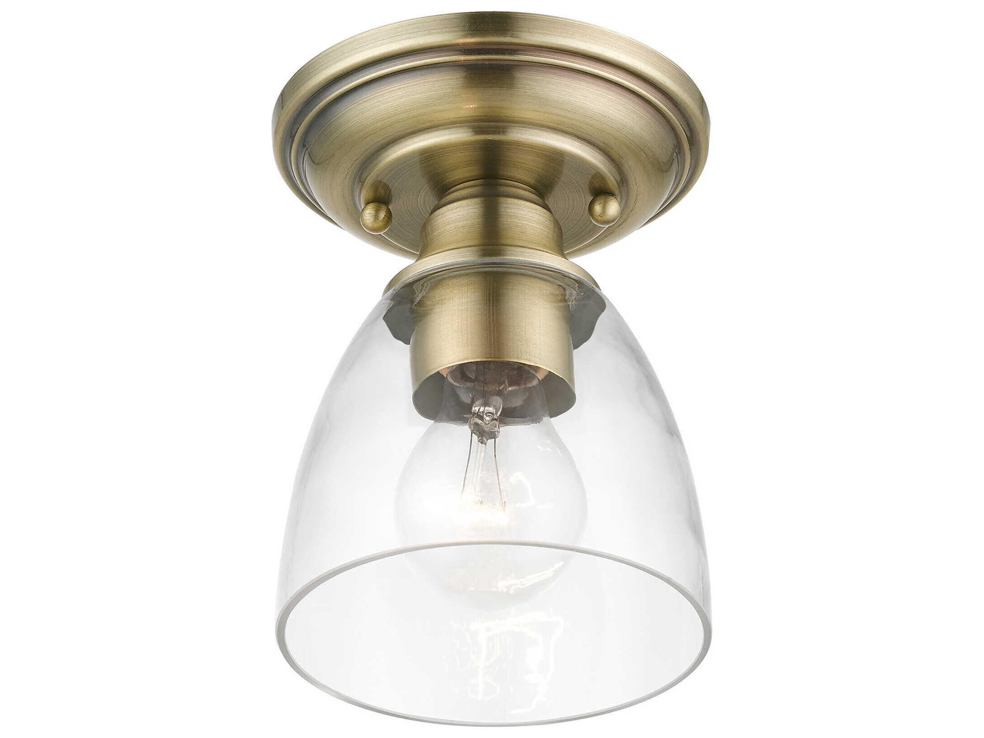 Livex Lighting Montgomery 1-Light Antique Brass Glass Bell Semi Flush Mount