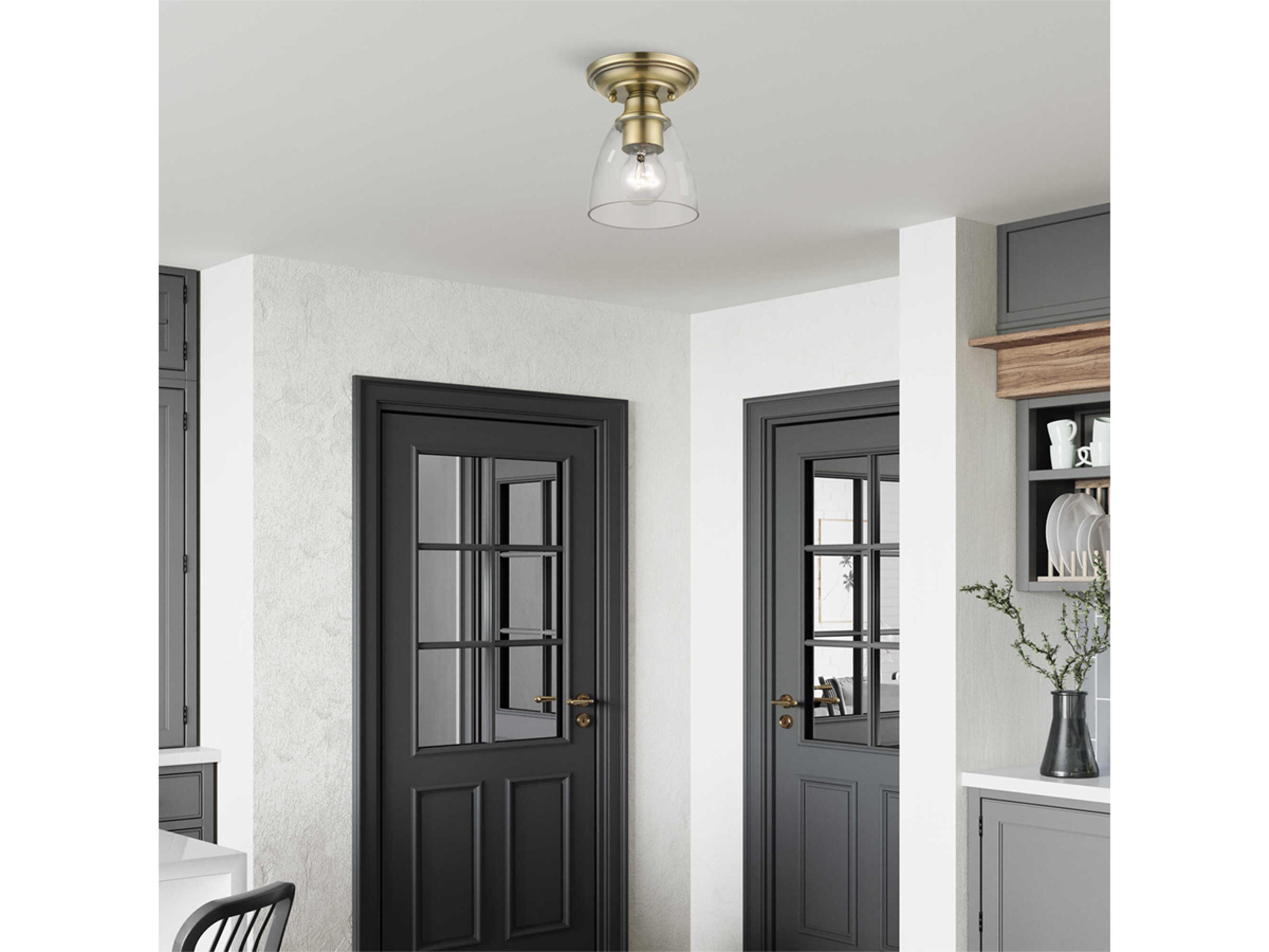 Livex Lighting Montgomery 1-Light Antique Brass Glass Bell Semi Flush Mount