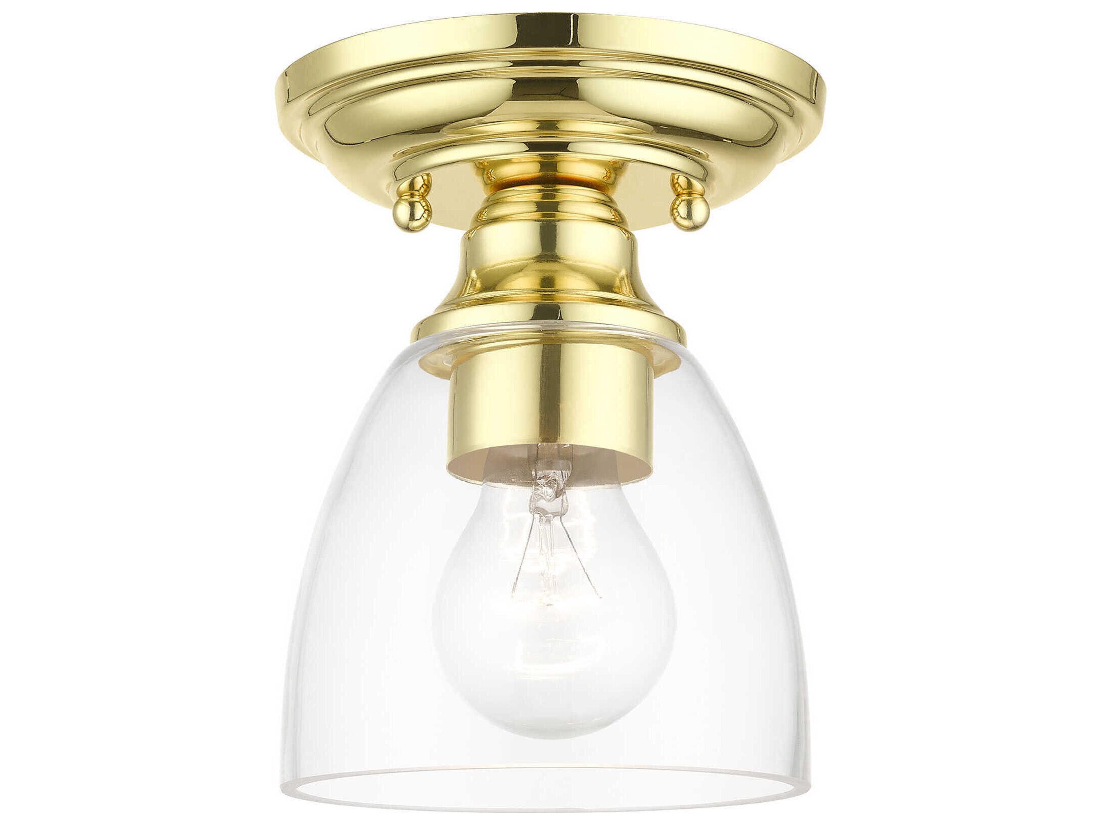 Montgomery 1-Light Polished Brass Glass Bell Semi Flush Mount