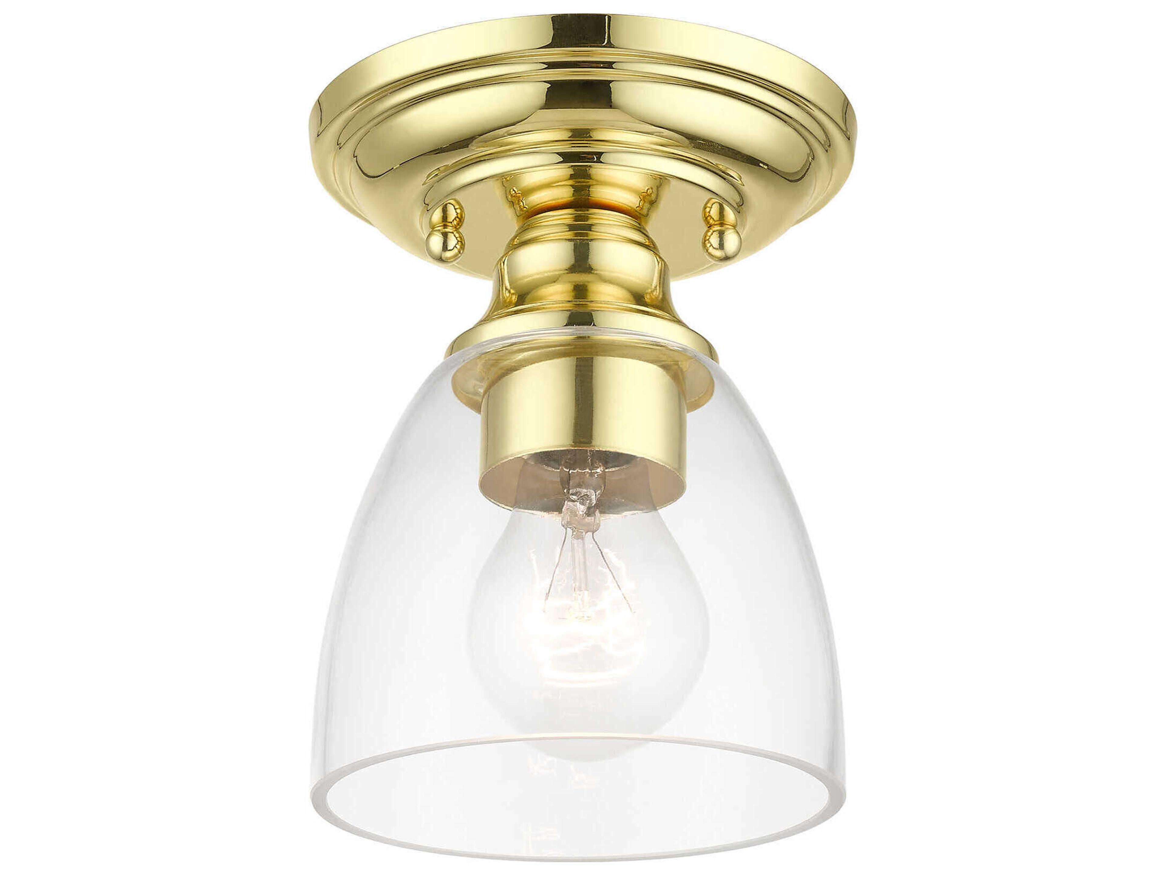 Livex Lighting Montgomery 1-Light Polished Brass Glass Bell Semi Flush Mount