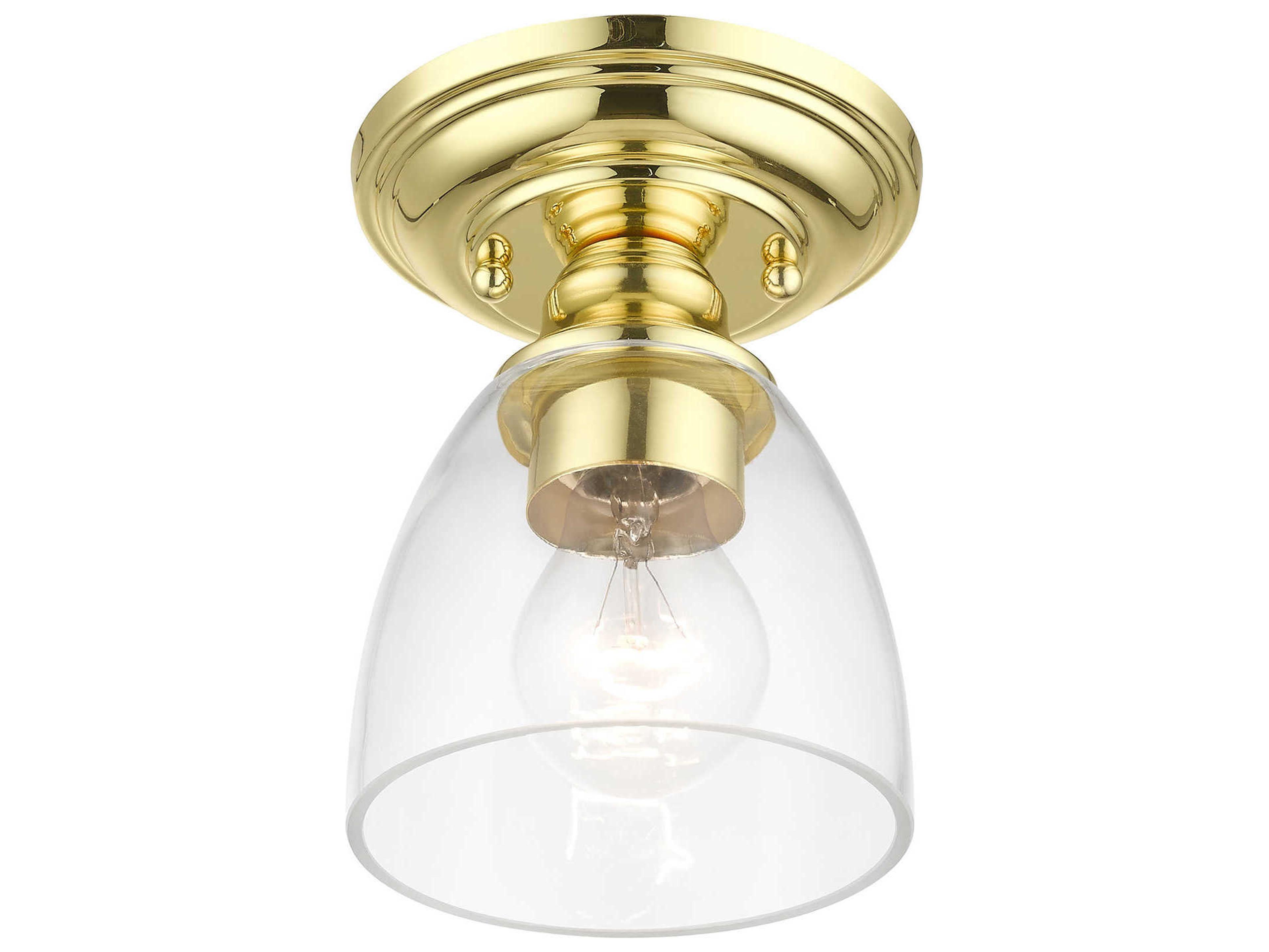 Livex Lighting Montgomery 1-Light Polished Brass Glass Bell Semi Flush Mount