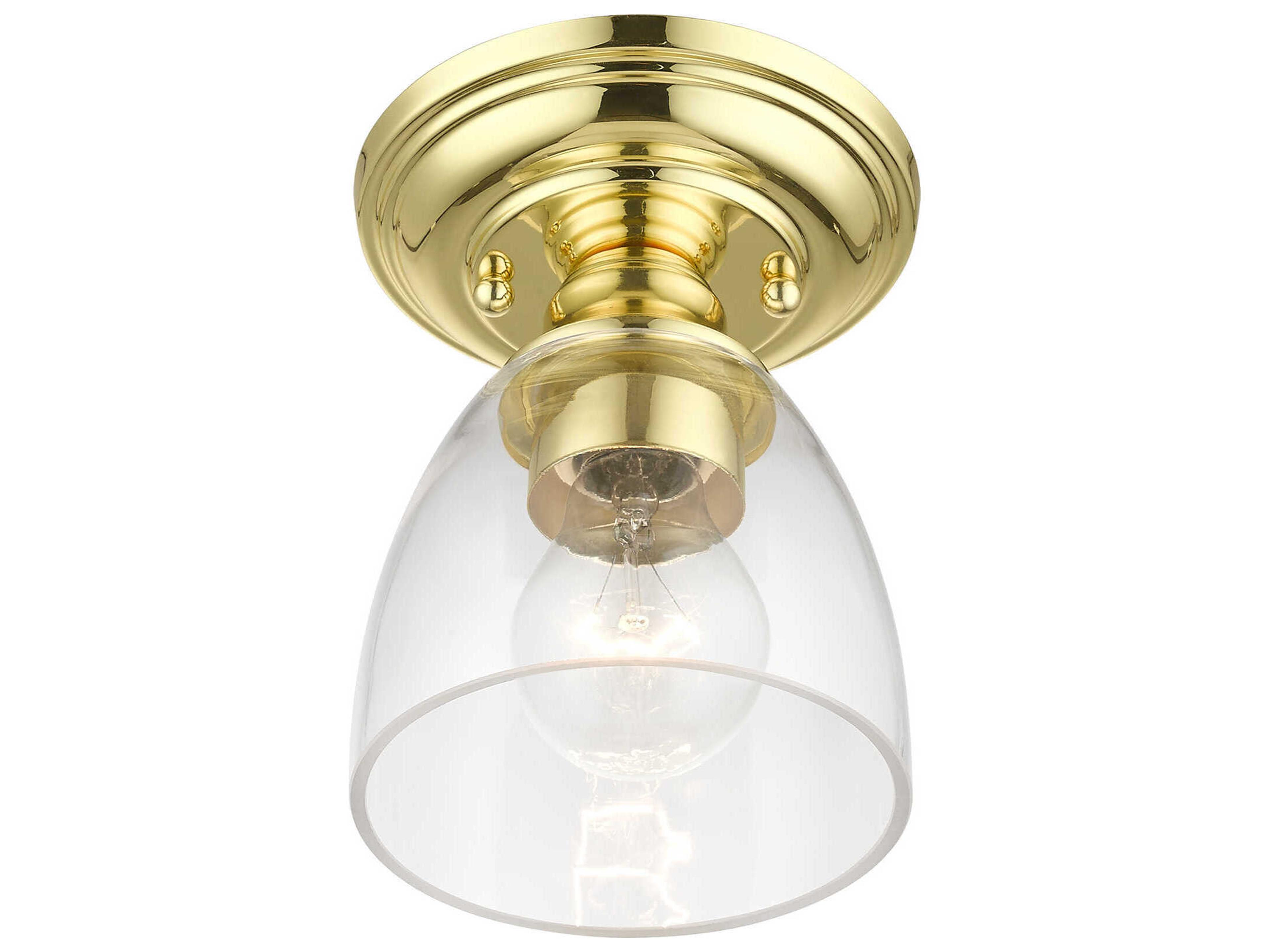Livex Lighting Montgomery 1-Light Polished Brass Glass Bell Semi Flush Mount