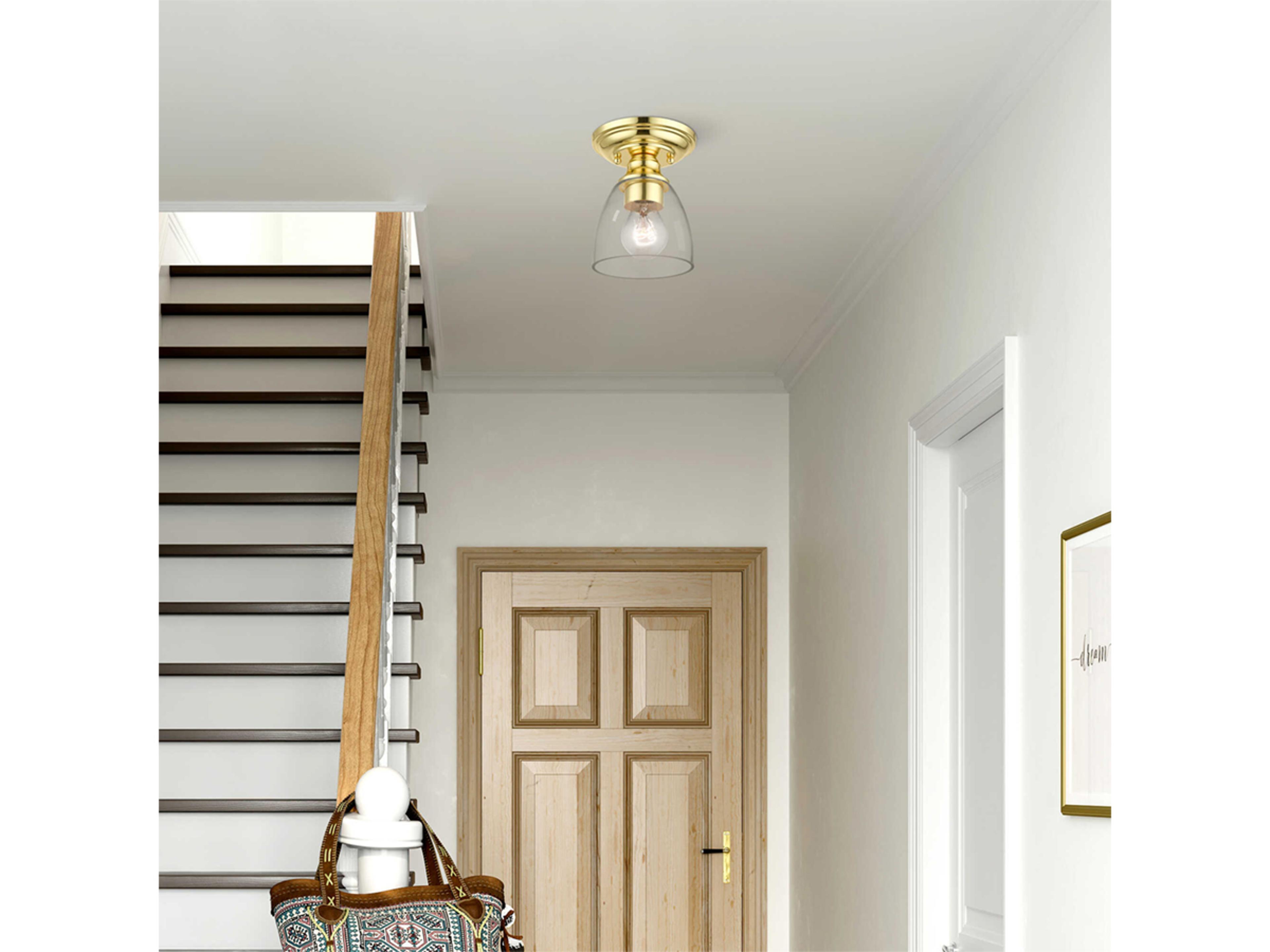 Livex Lighting Montgomery 1-Light Polished Brass Glass Bell Semi Flush Mount