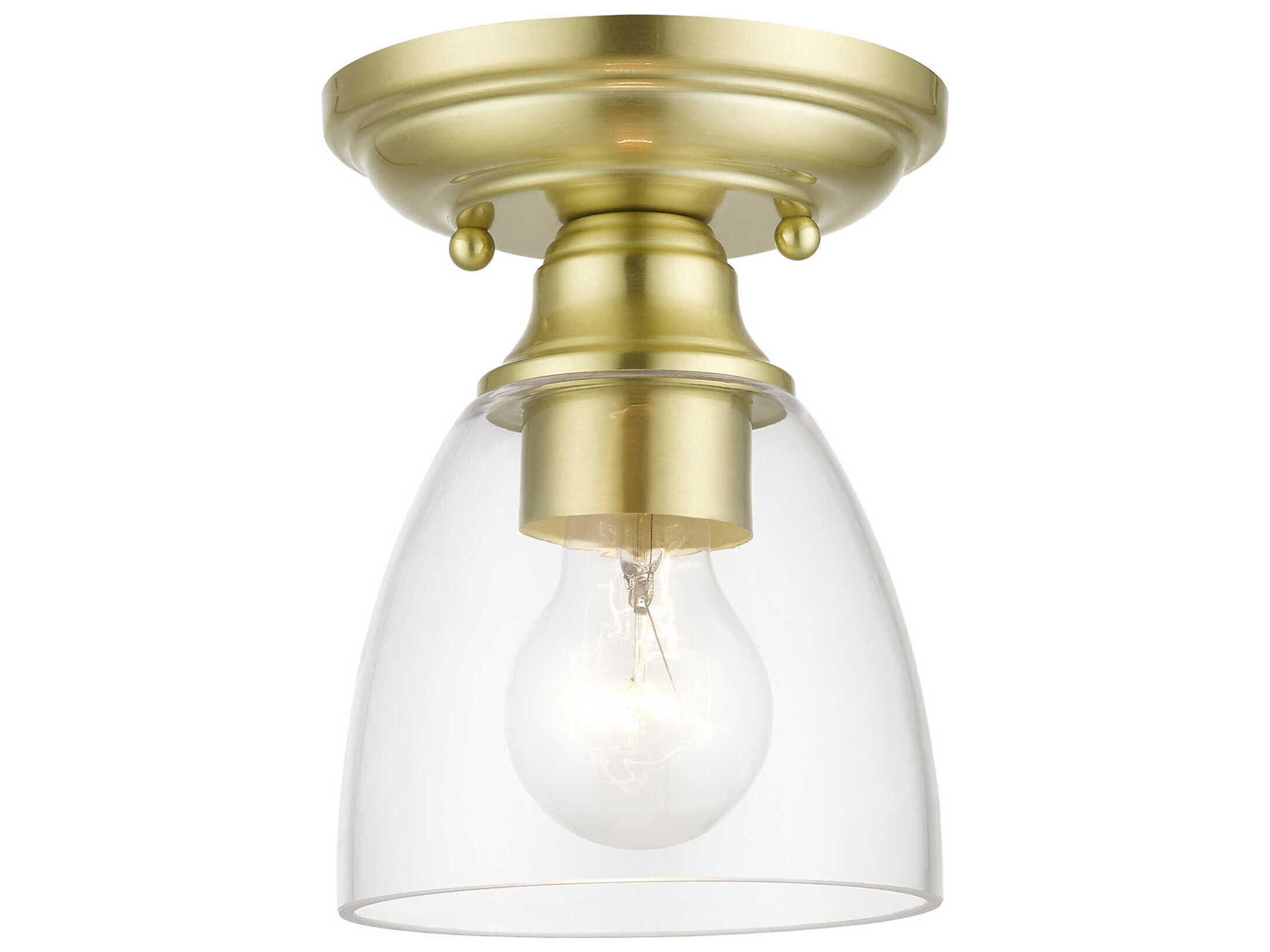 Montgomery 1-Light Satin Brass Glass Bell Semi Flush Mount
