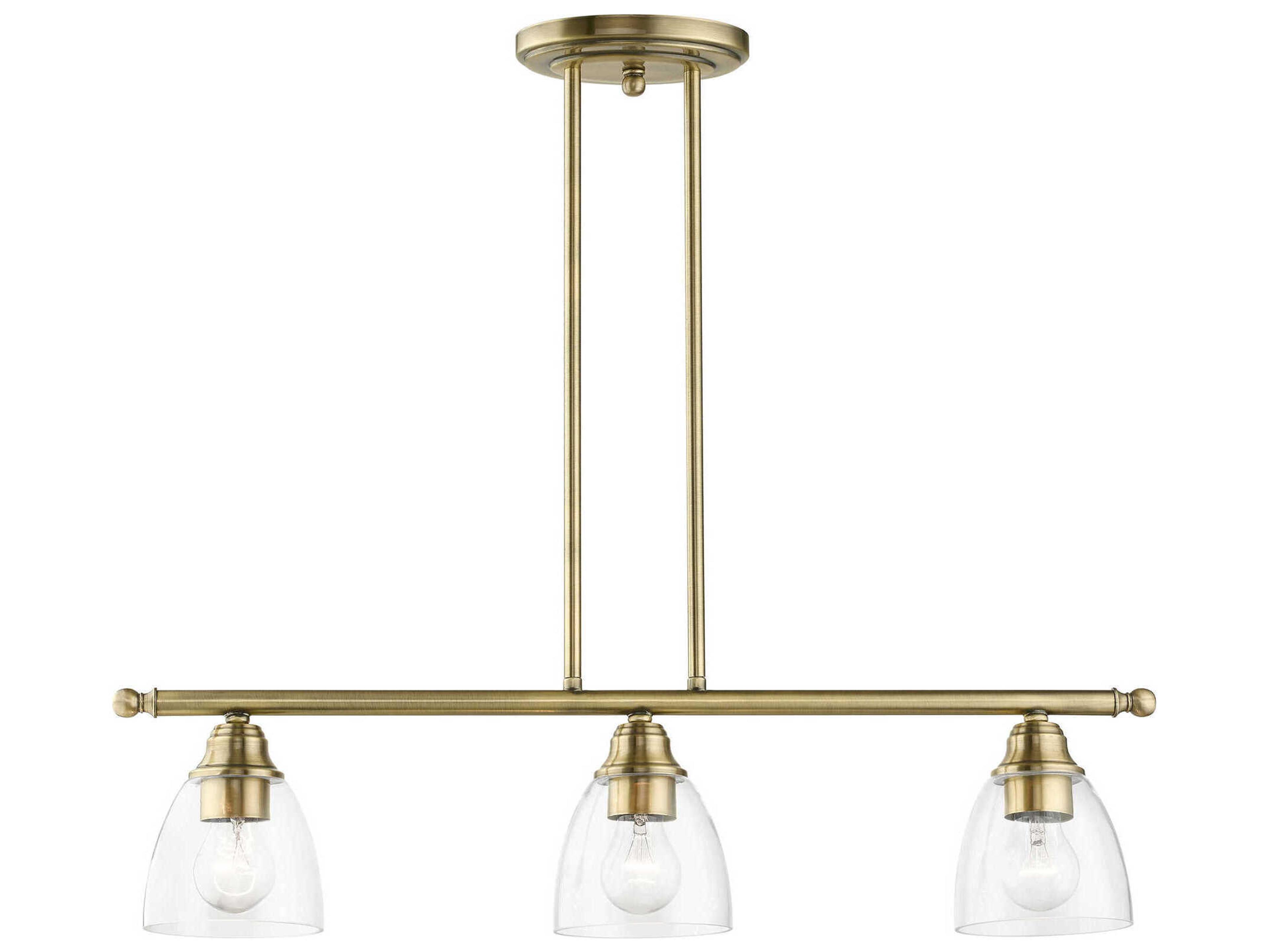 Livex Lighting Montgomery 3-Light Antique Brass Glass Bell Linear Island Pendant