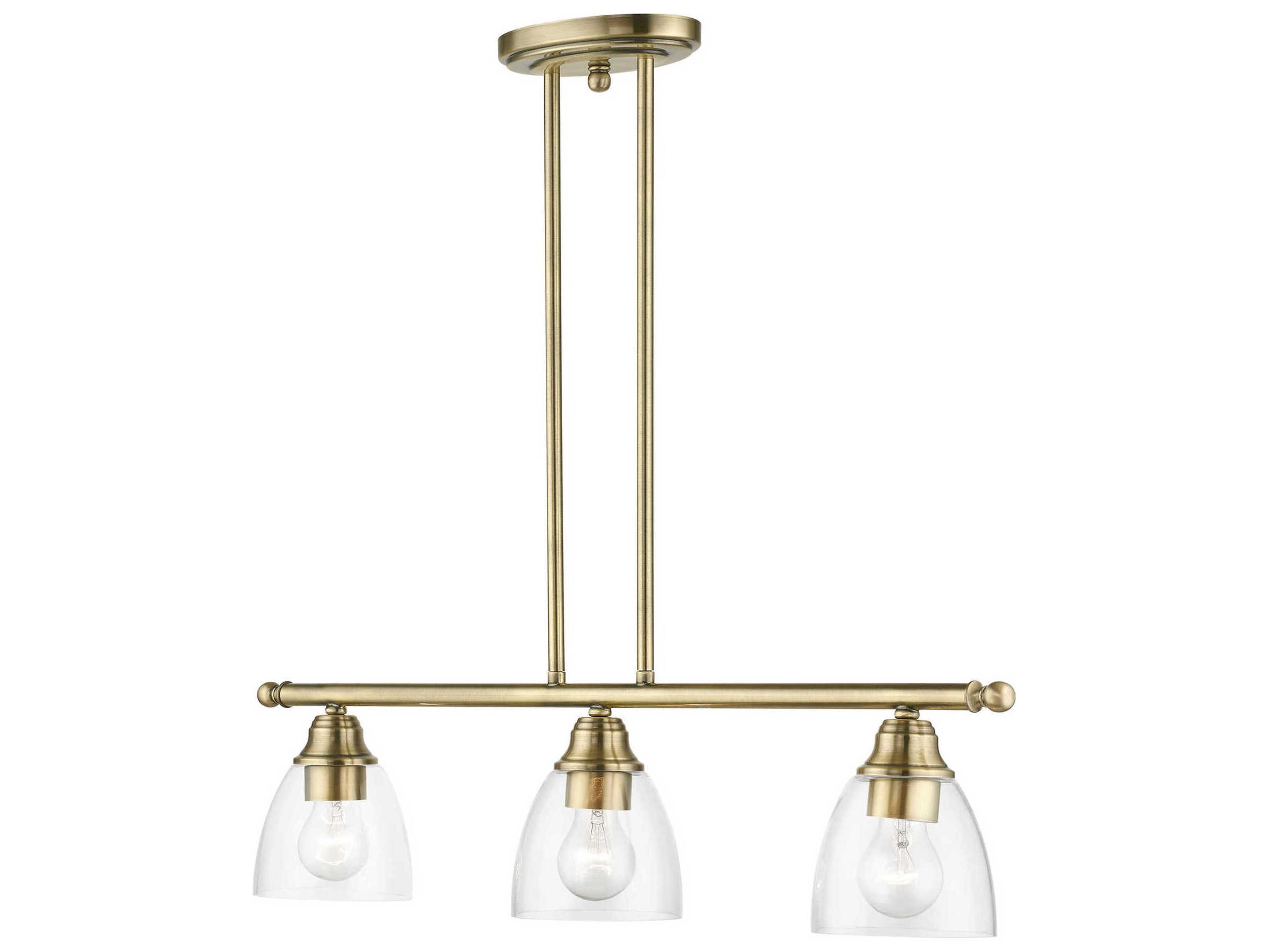 Livex Lighting Montgomery 3-Light Antique Brass Glass Bell Linear Island Pendant