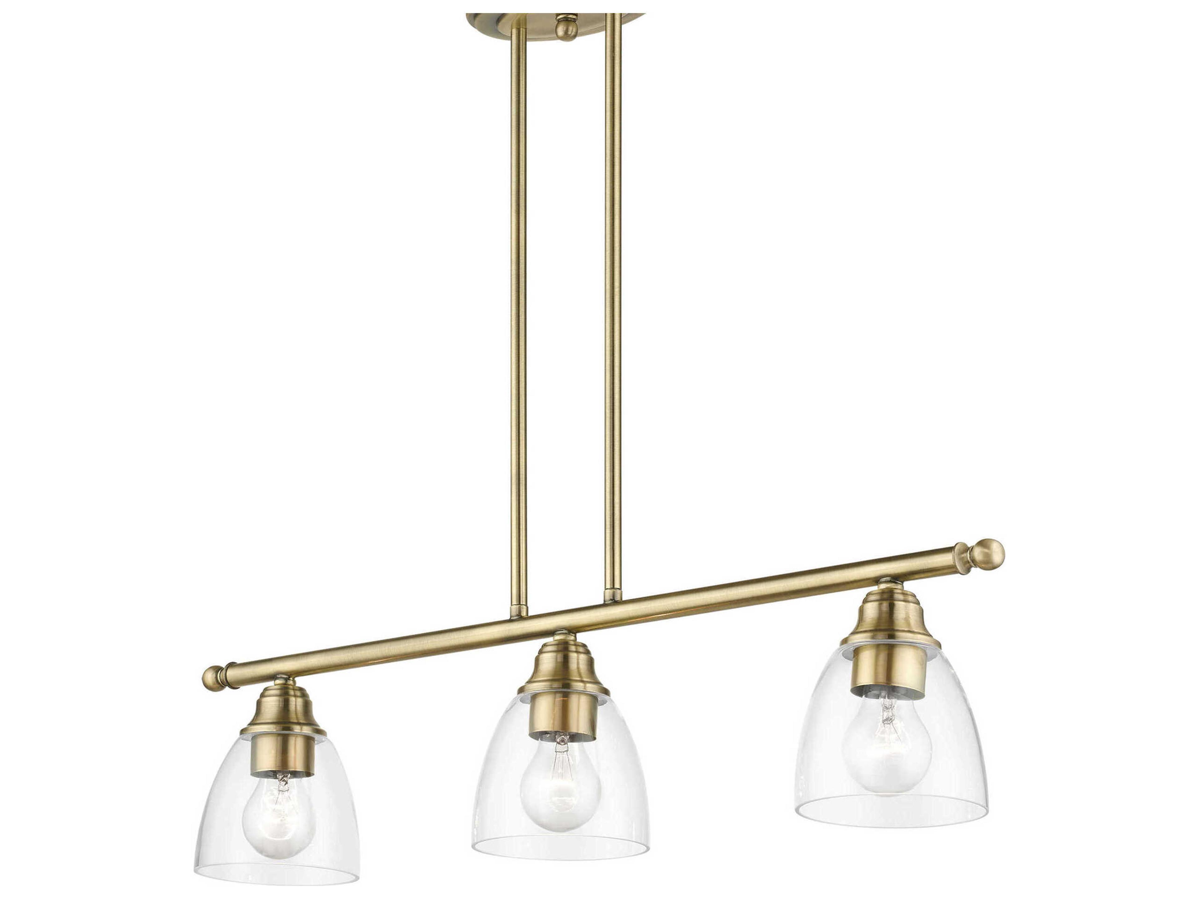 Livex Lighting Montgomery 3-Light Antique Brass Glass Bell Linear Island Pendant
