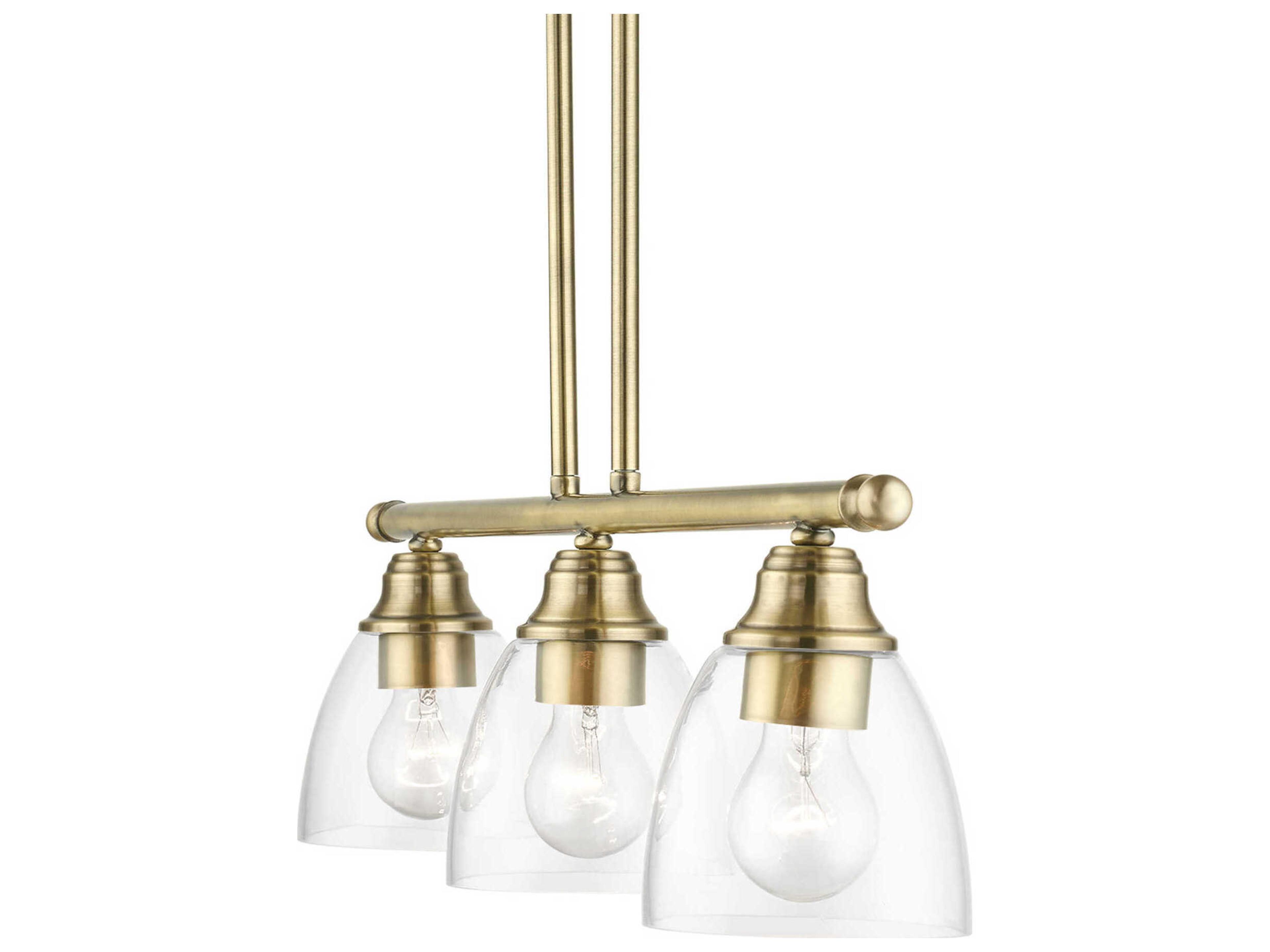 Livex Lighting Montgomery 3-Light Antique Brass Glass Bell Linear Island Pendant