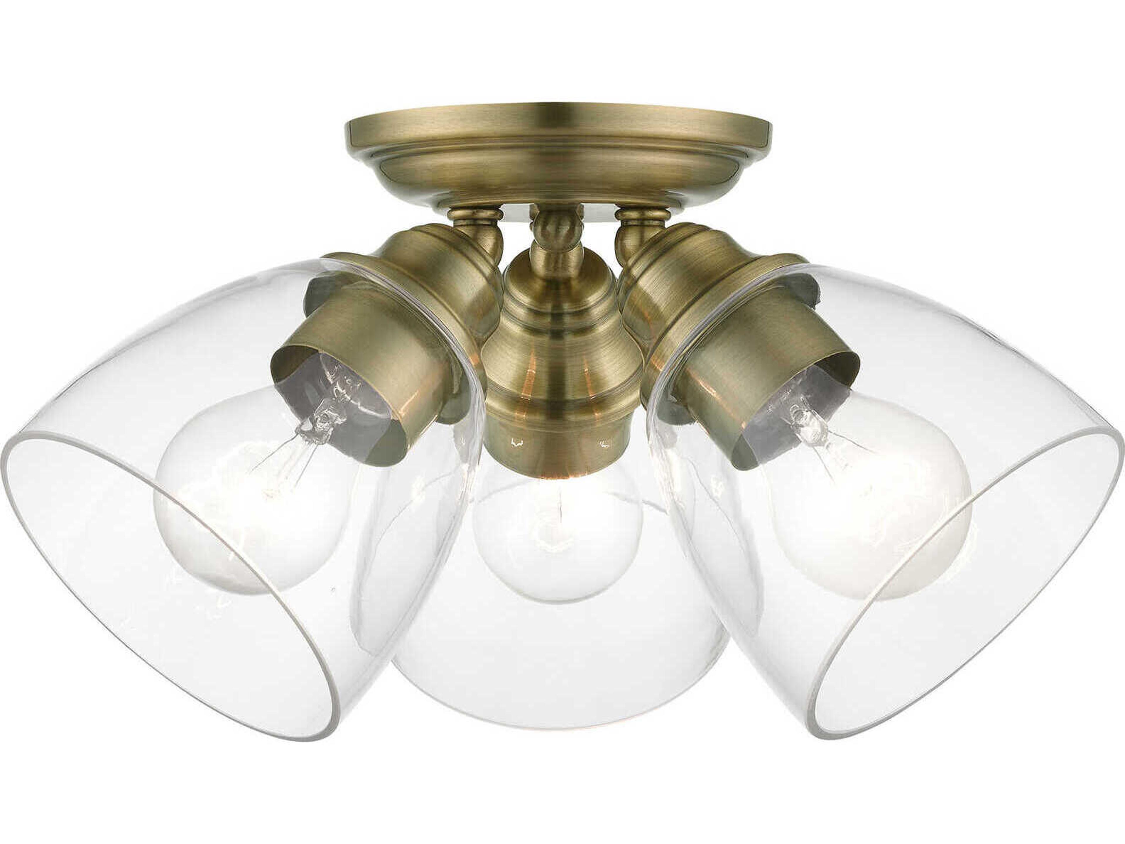 Montgomery 3-Light Antique Brass Glass Bell Semi Flush Mount