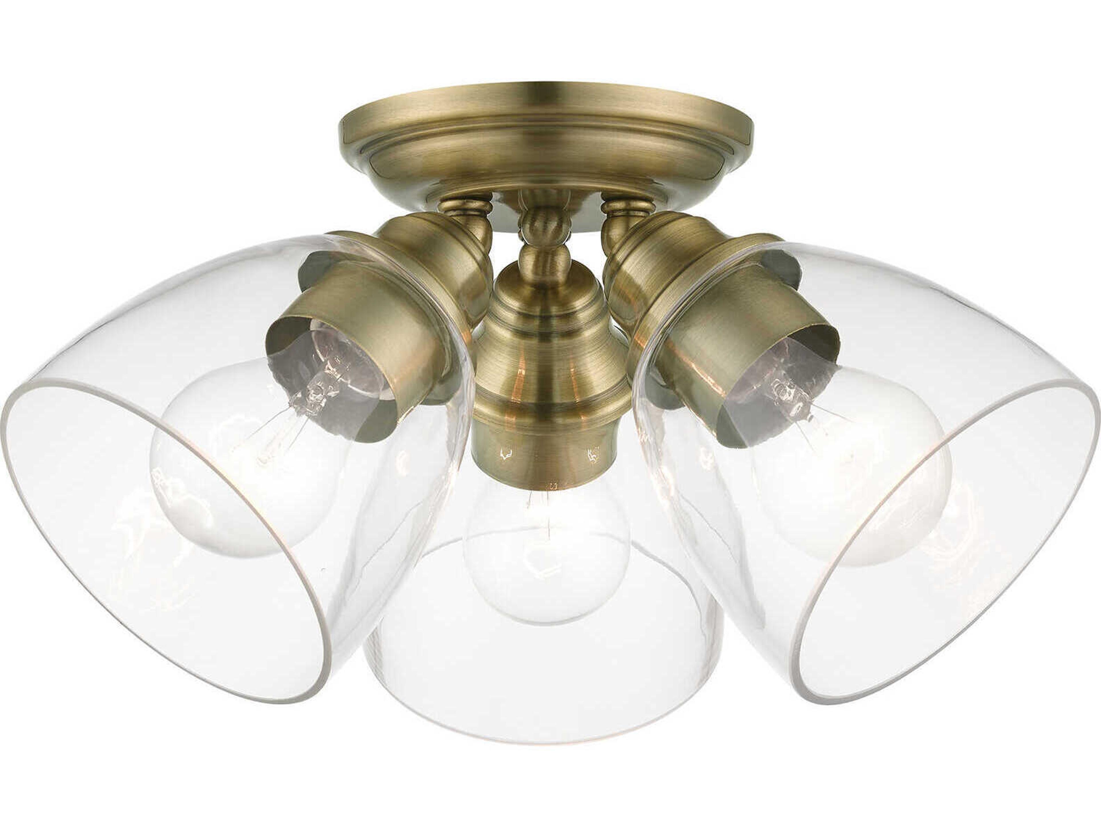 Livex Lighting Montgomery 3-Light Antique Brass Glass Bell Semi Flush Mount