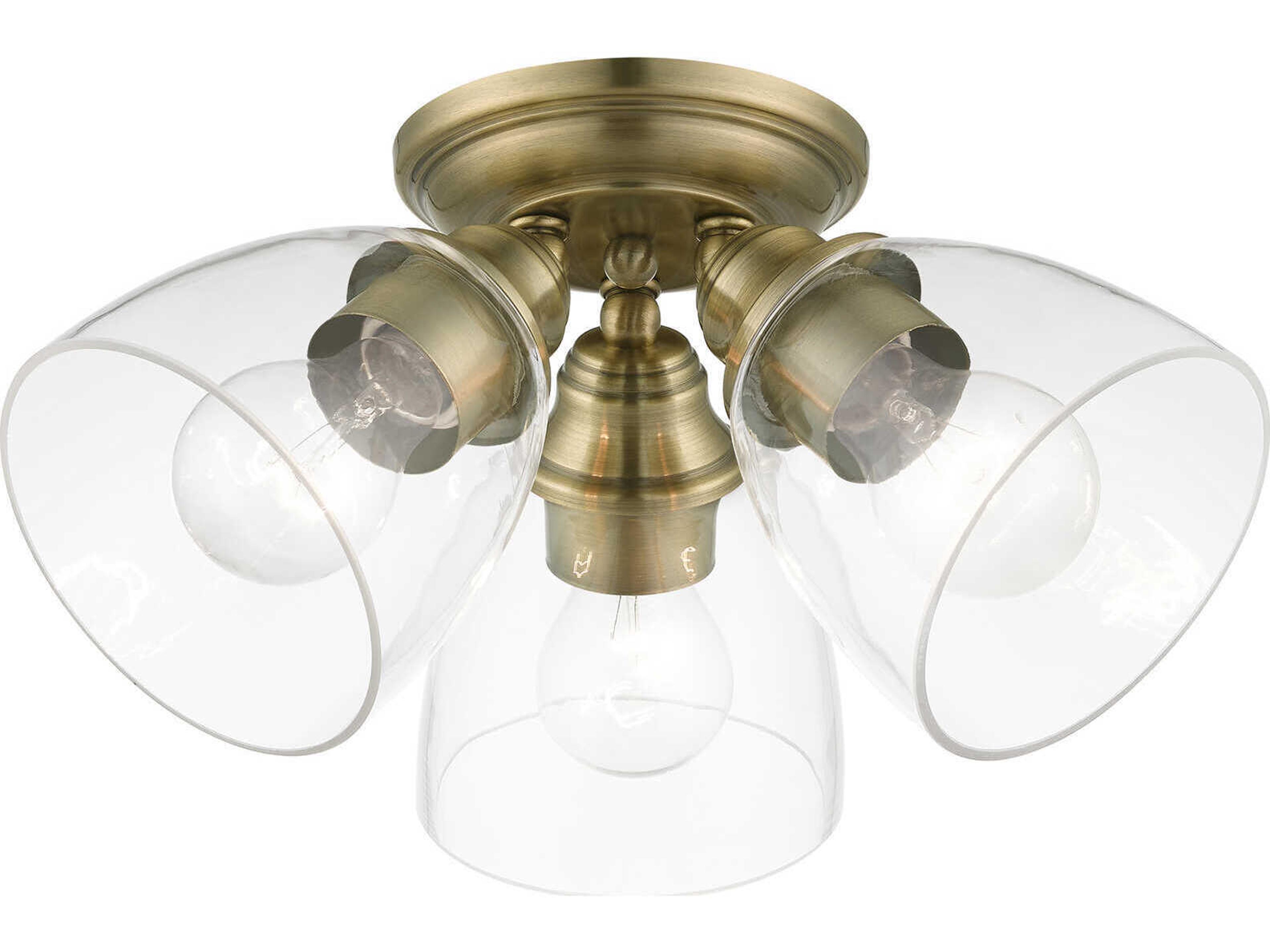Livex Lighting Montgomery 3-Light Antique Brass Glass Bell Semi Flush Mount