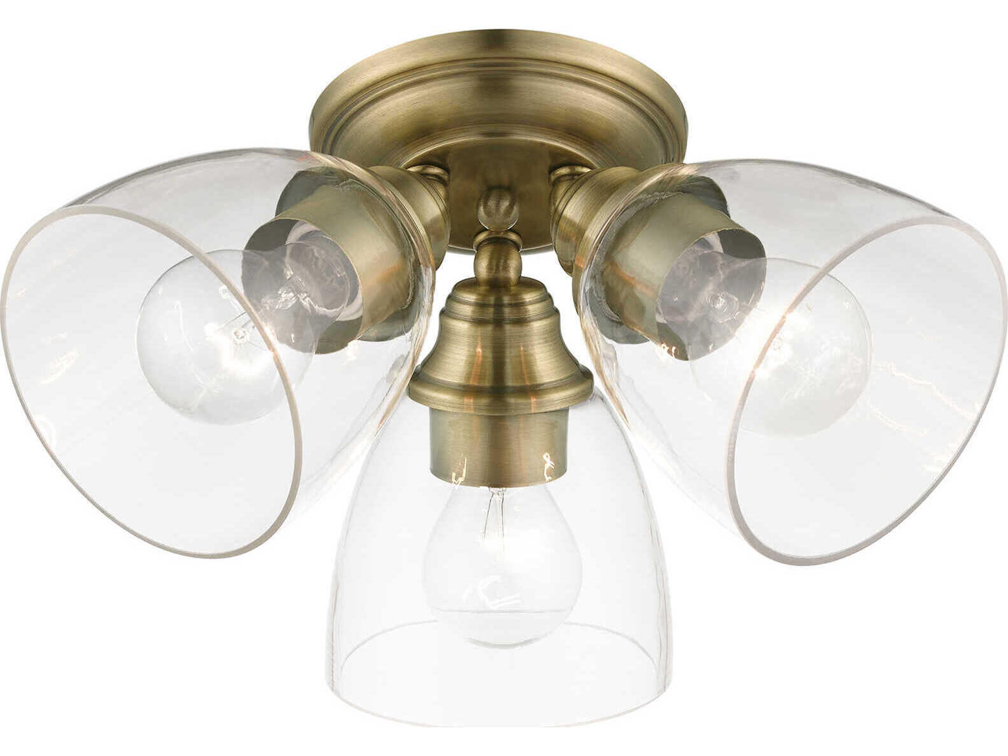 Livex Lighting Montgomery 3-Light Antique Brass Glass Bell Semi Flush Mount