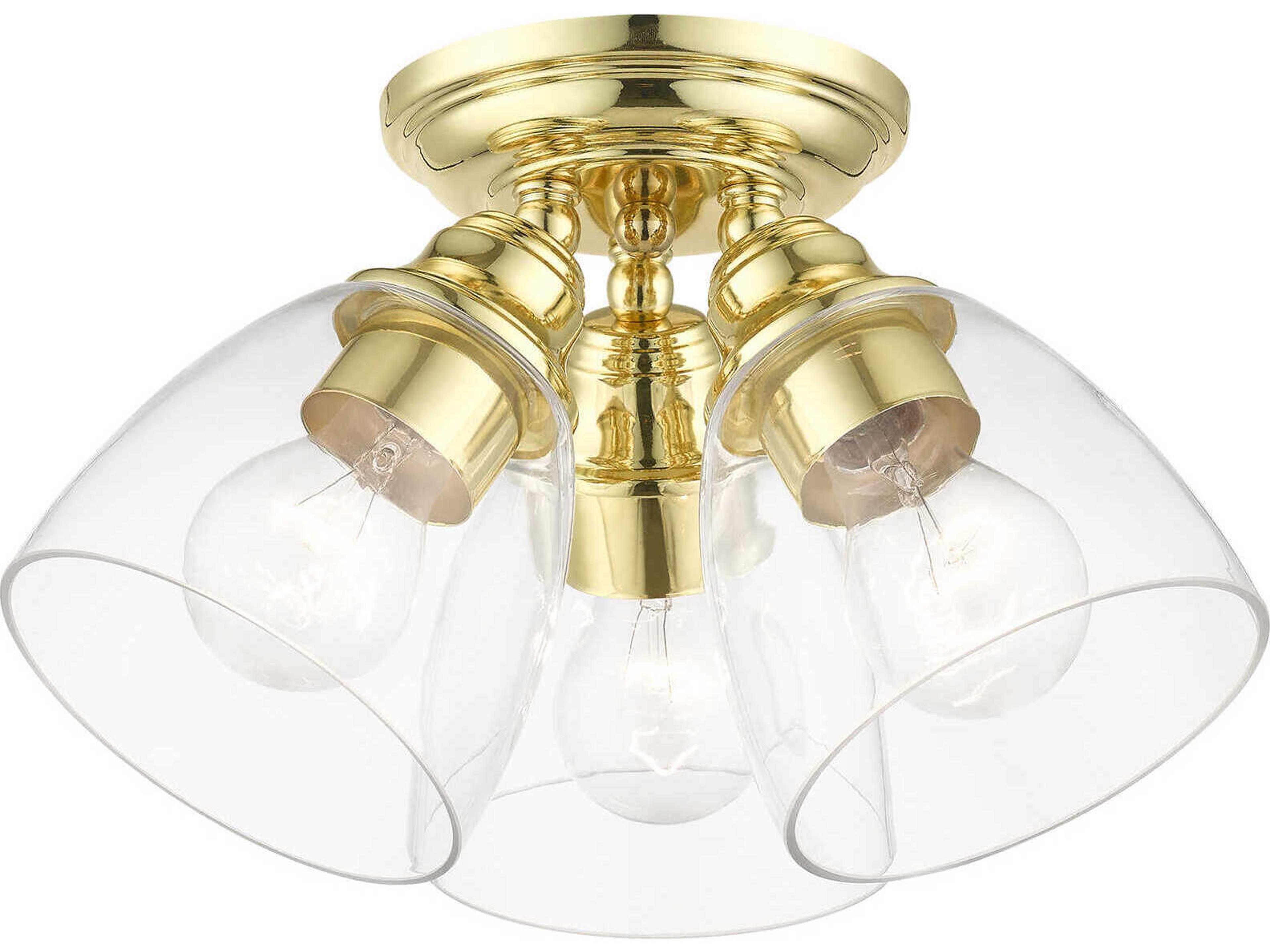 Livex Lighting Montgomery 3-Light Polished Brass Glass Bell Semi Flush Mount
