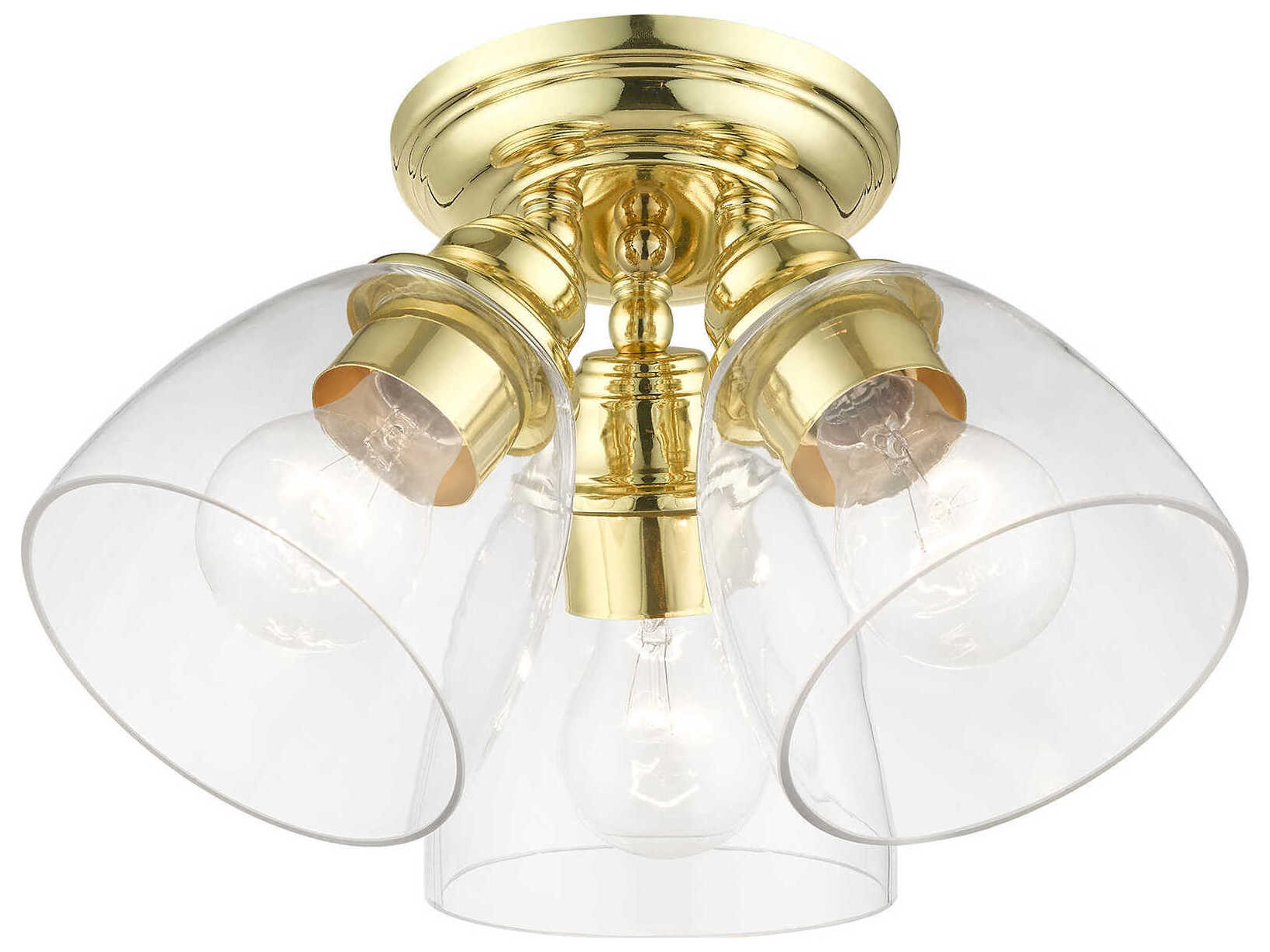 Livex Lighting Montgomery 3-Light Polished Brass Glass Bell Semi Flush Mount
