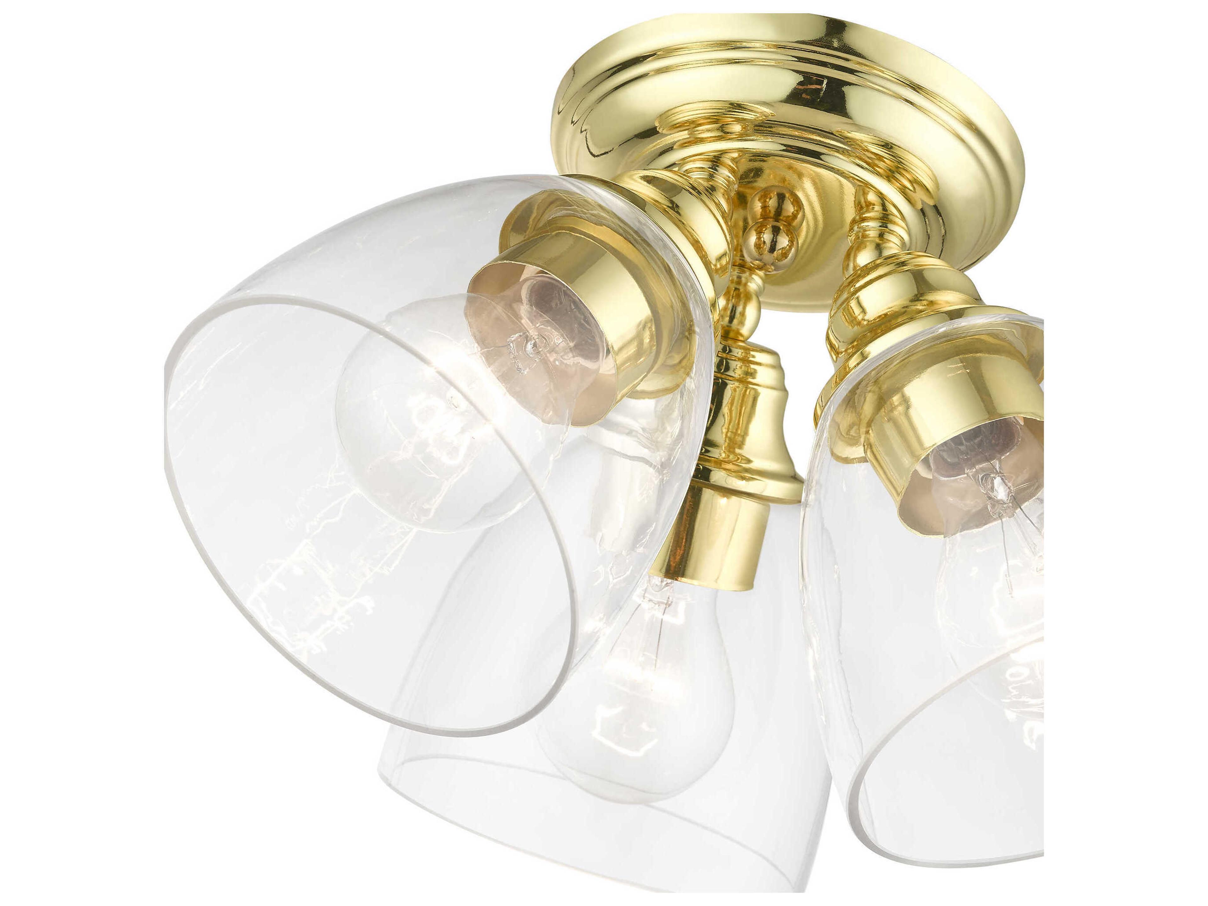 Livex Lighting Montgomery 3-Light Polished Brass Glass Bell Semi Flush Mount