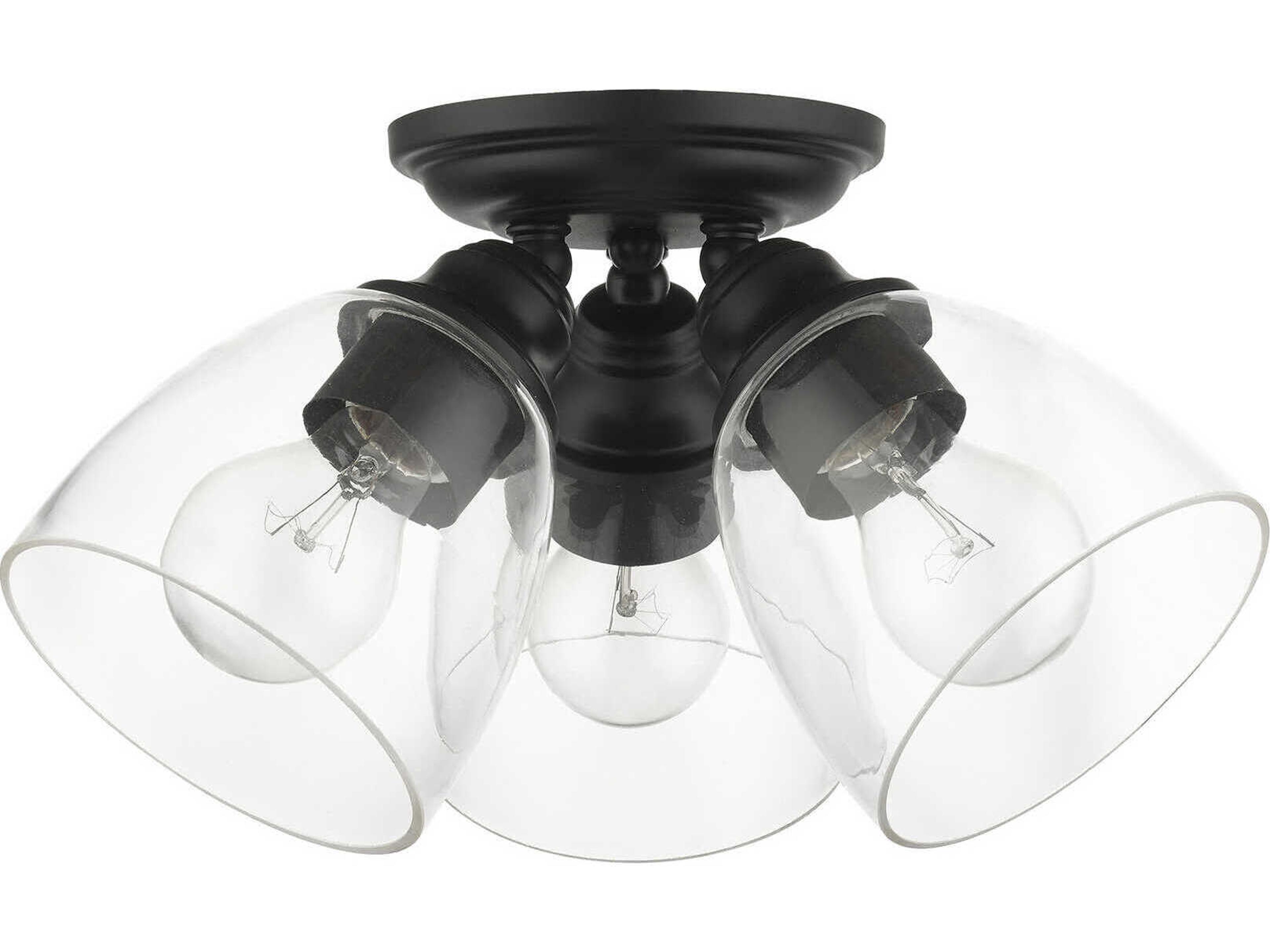 Livex Lighting Montgomery 3-Light Black Glass Semi Flush Mount