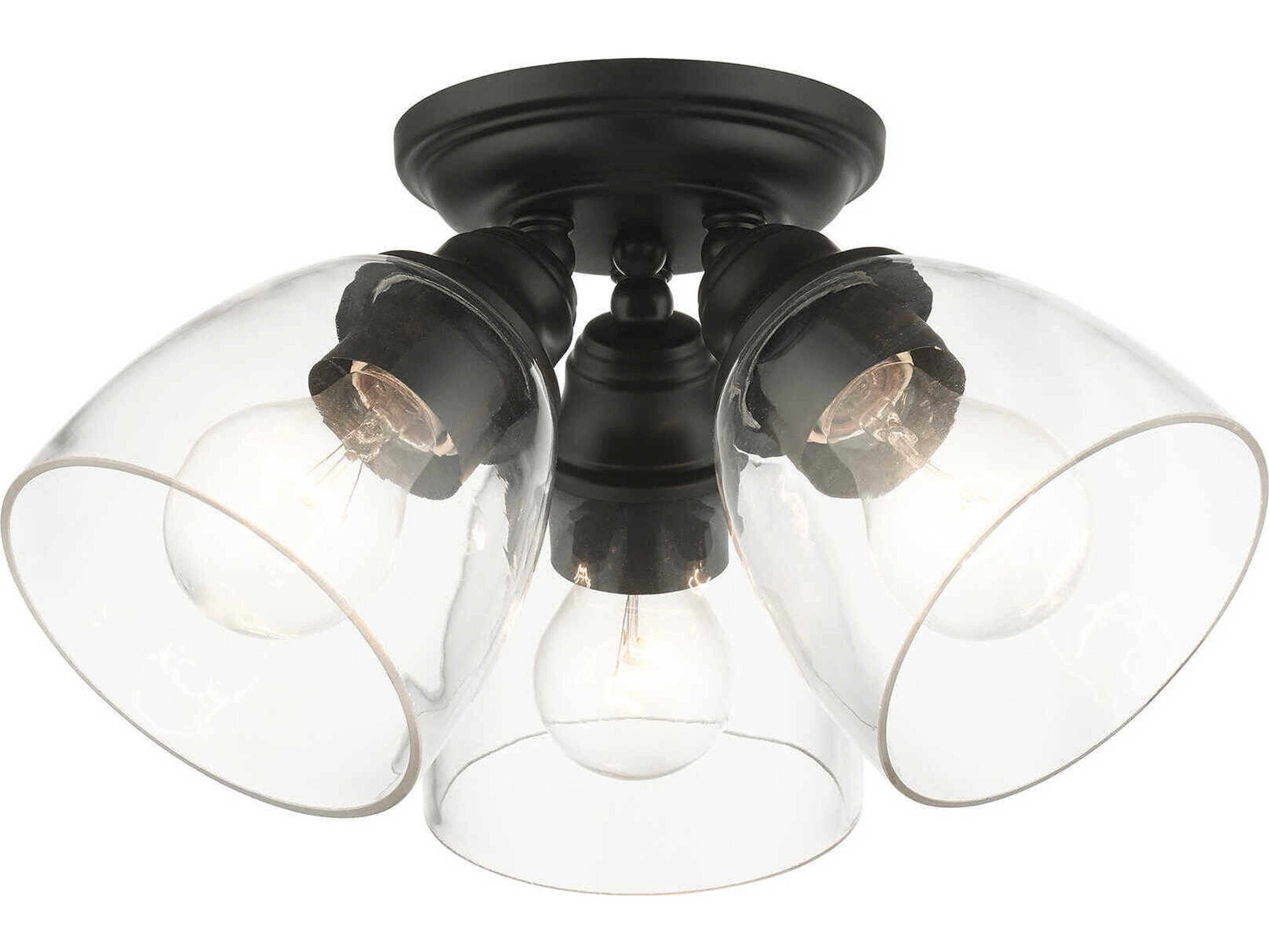 Livex Lighting Montgomery 3-Light Black Glass Semi Flush Mount
