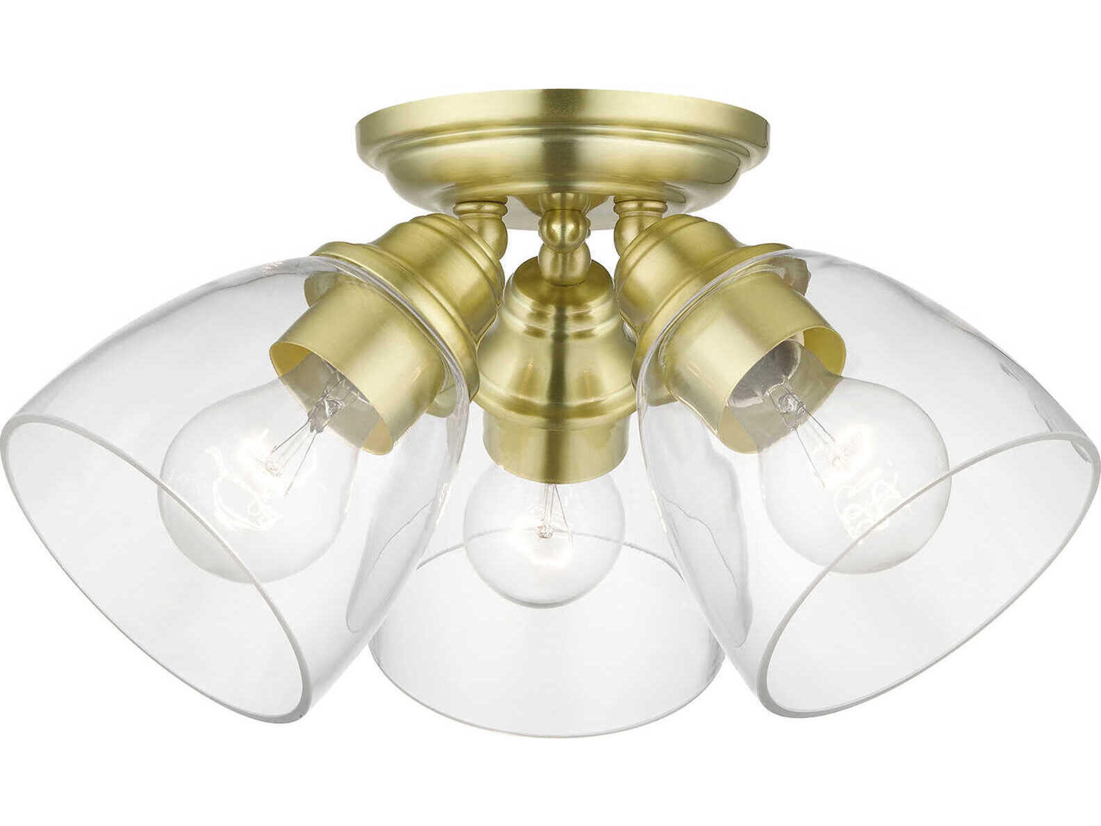 Montgomery 3-Light Satin Brass Glass Bell Semi Flush Mount