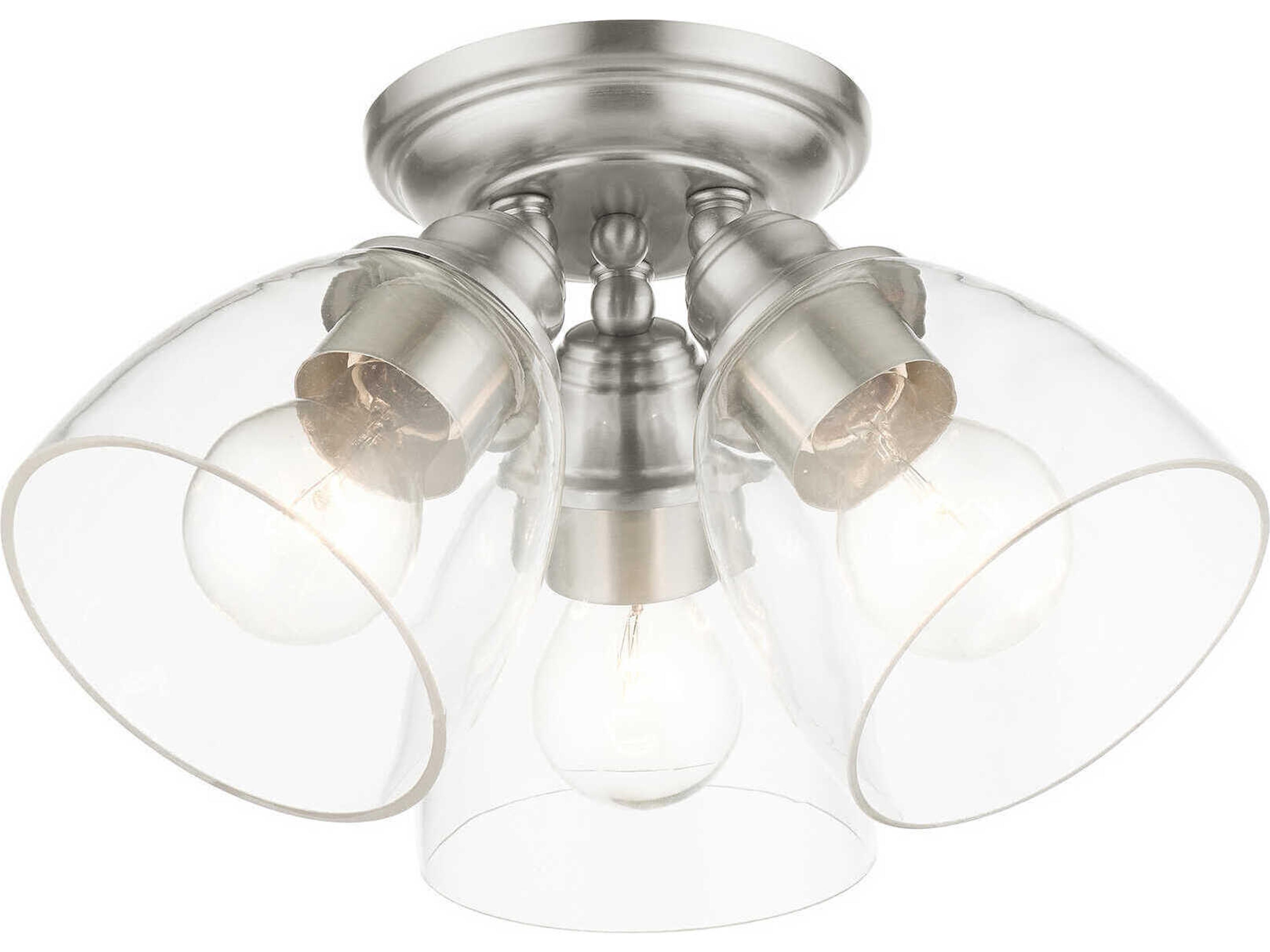 Livex Lighting Montgomery 3-Light Brushed Nickel Glass Semi Flush Mount