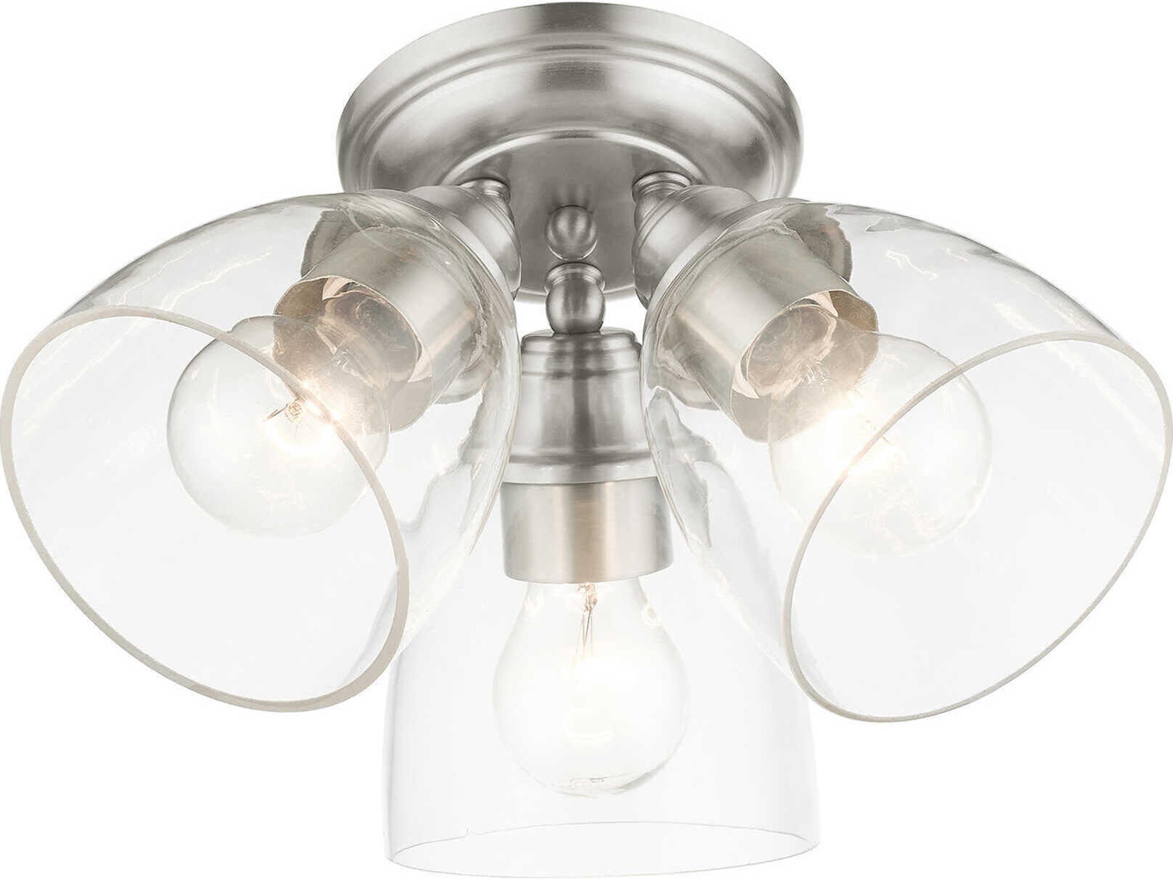 Livex Lighting Montgomery 3-Light Brushed Nickel Glass Semi Flush Mount