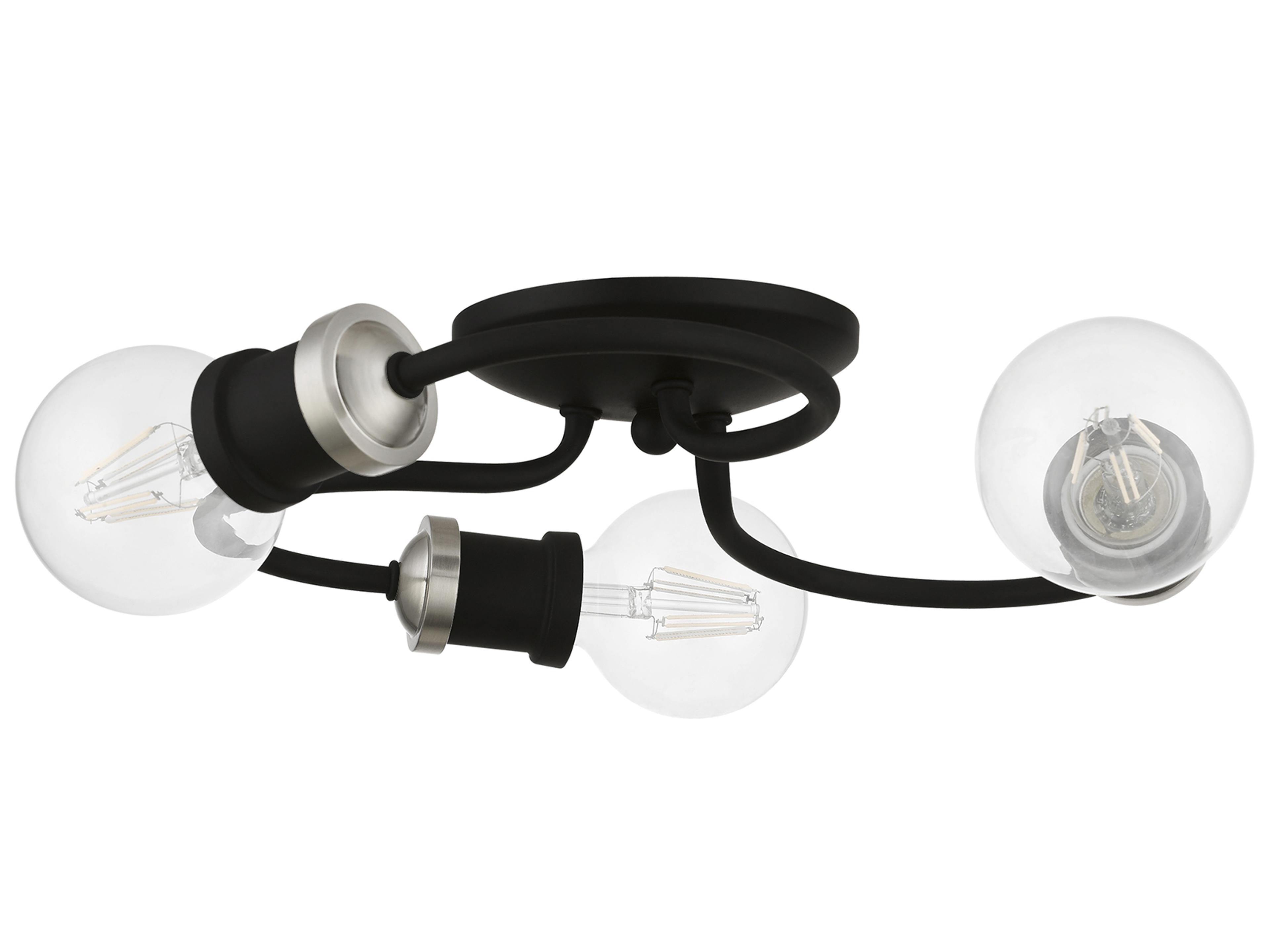 Livex Lighting Bromley 3-Light Black Brushed Nickel Flush Mount