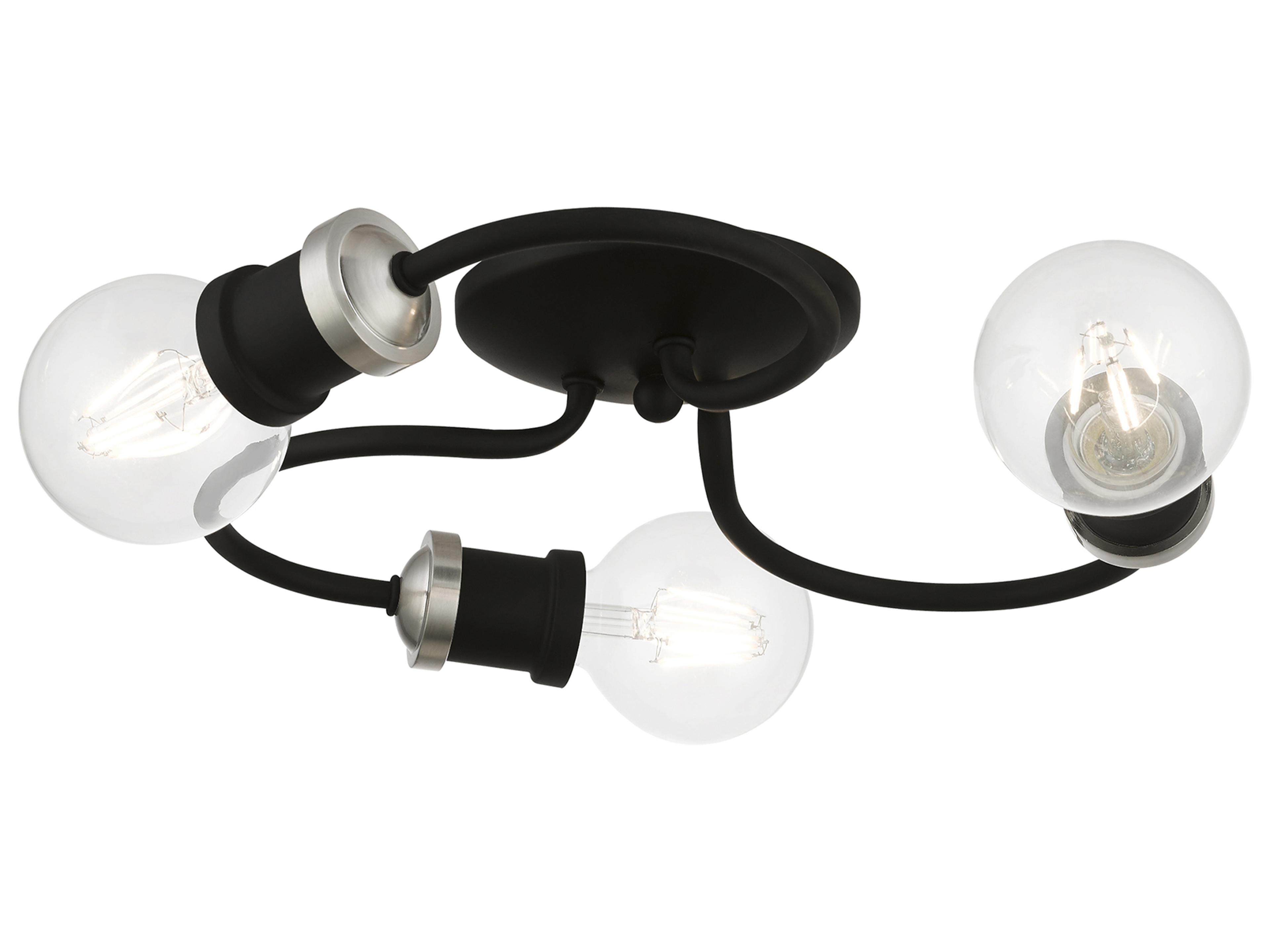 Livex Lighting Bromley 3-Light Black Brushed Nickel Flush Mount