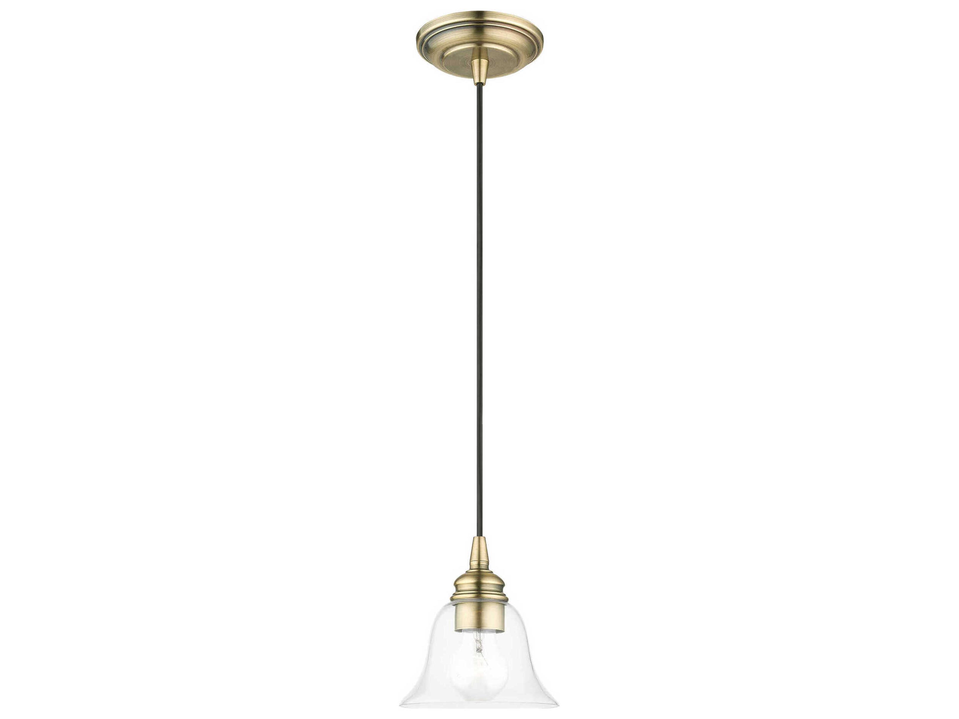 Livex Lighting Moreland 1-Light Antique Brass Glass Bell Mini Pendant