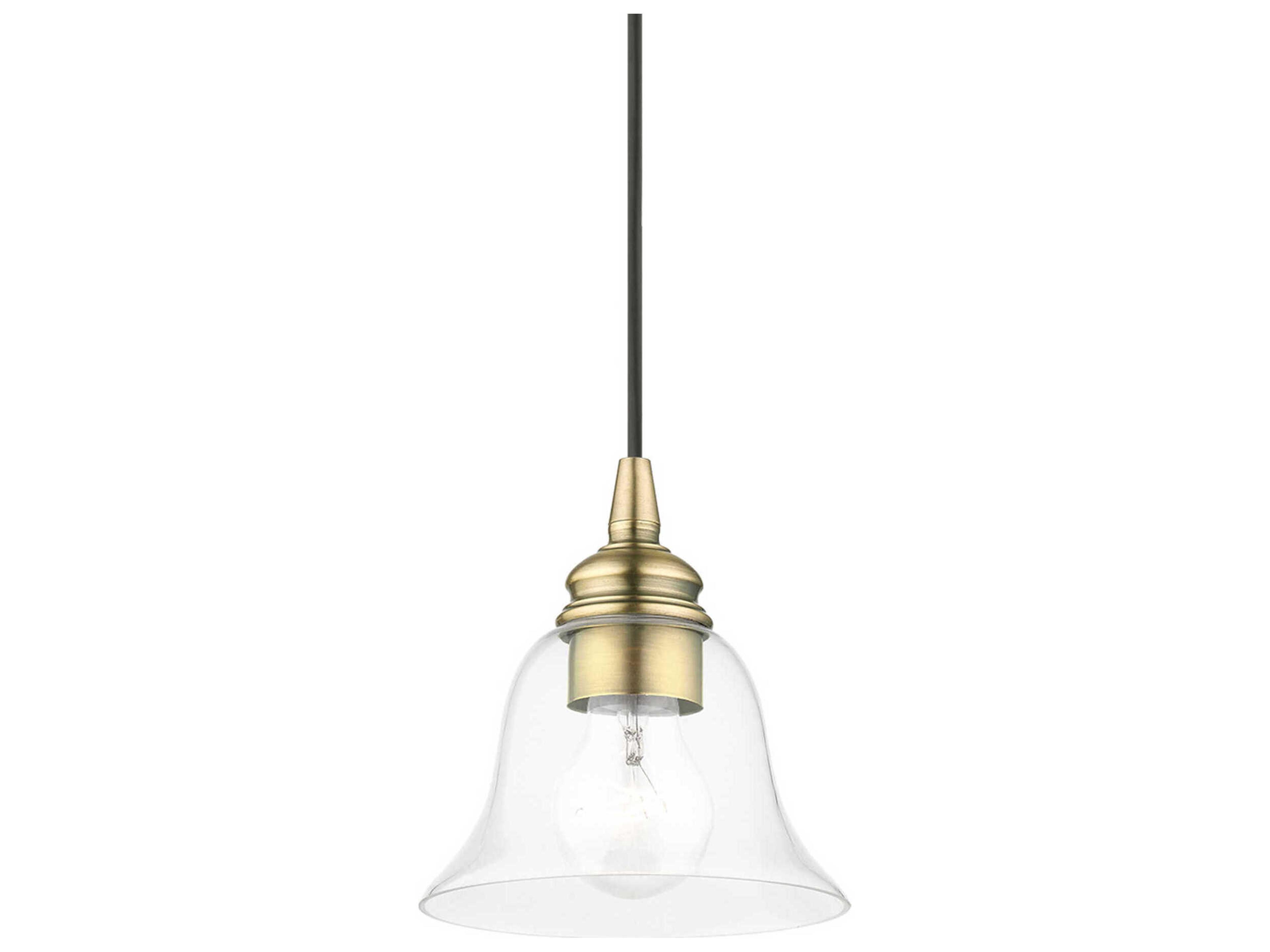 Livex Lighting Moreland 1-Light Antique Brass Glass Bell Mini Pendant